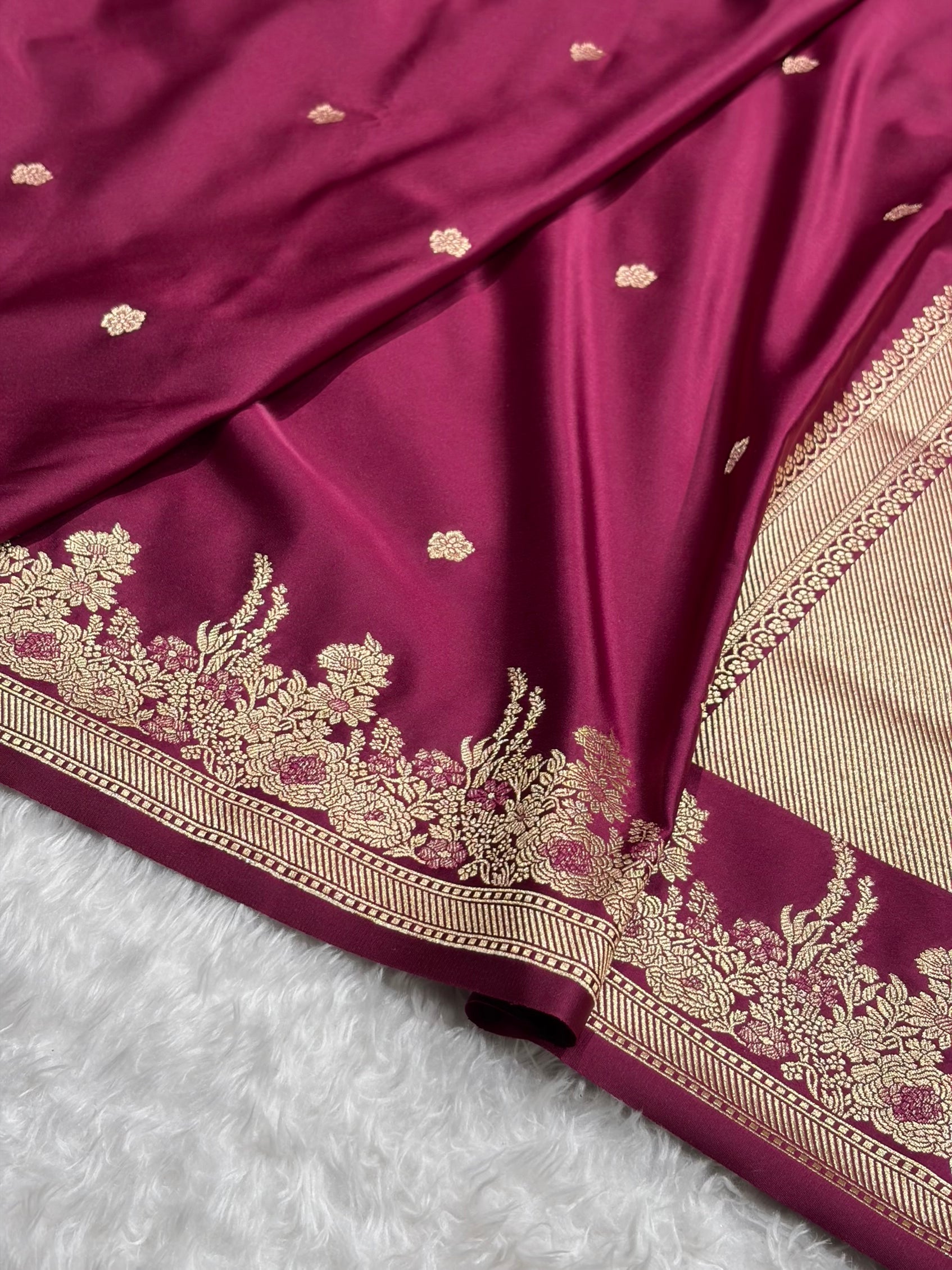 Banarasi Satin Katan Saree Booti Minakari Pattern in Wine Shades SK136