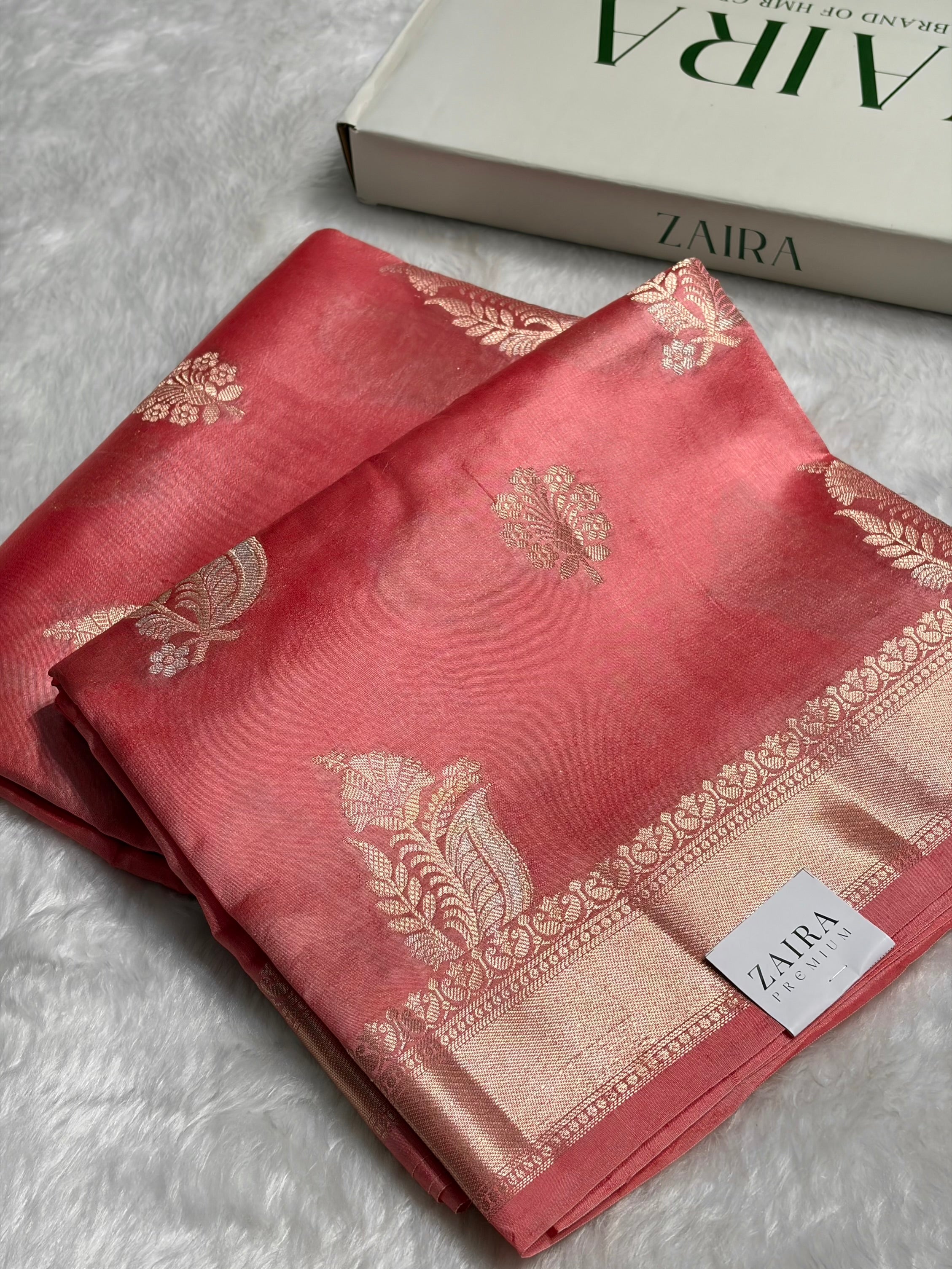 Baby Pink Banarasi Boota Pattern Pure Caramel Silk Saree CS-08