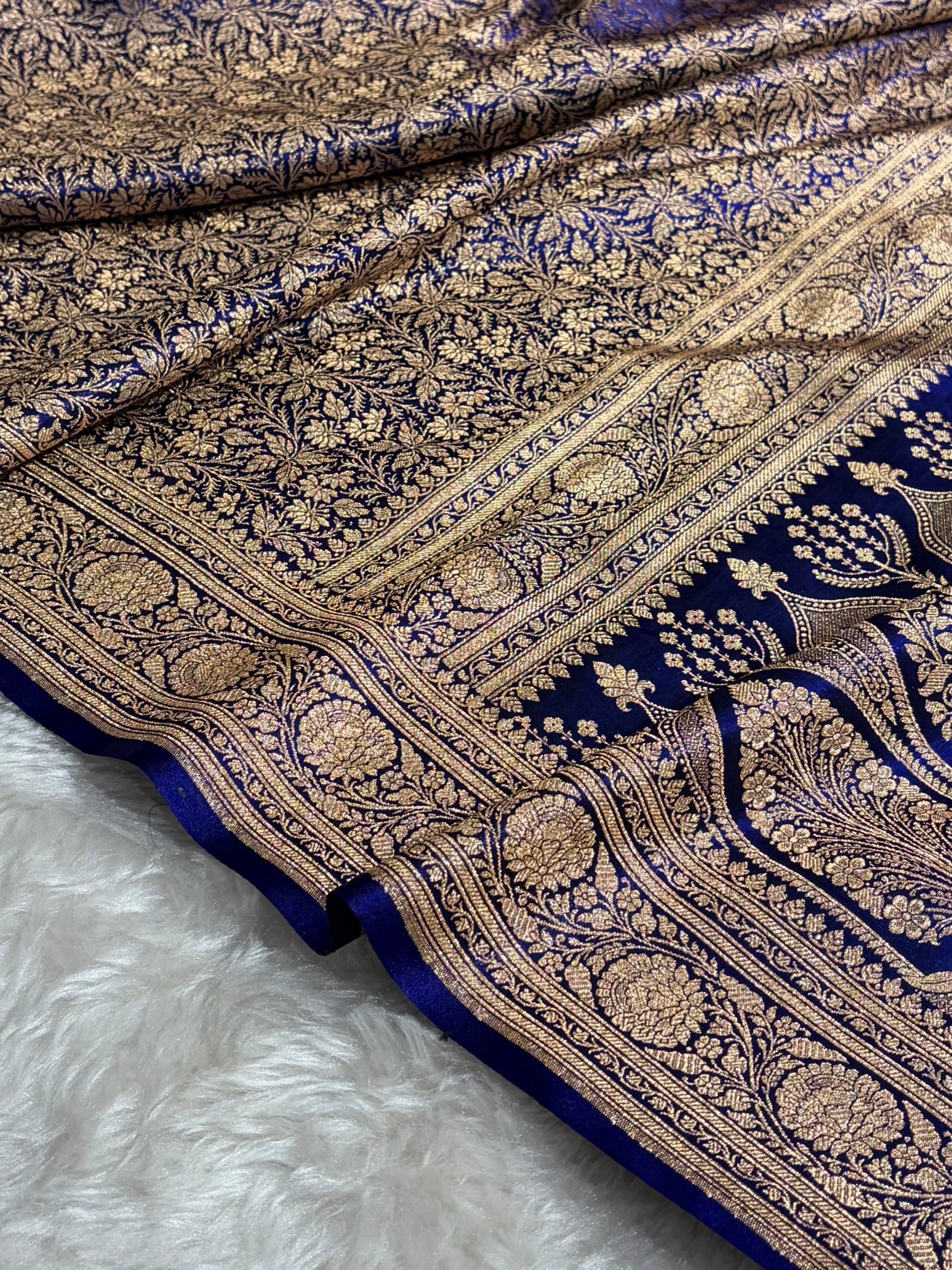 Royal Blue Shades Brocade Satin Silk Saree Banarasi Saree Shades SS30