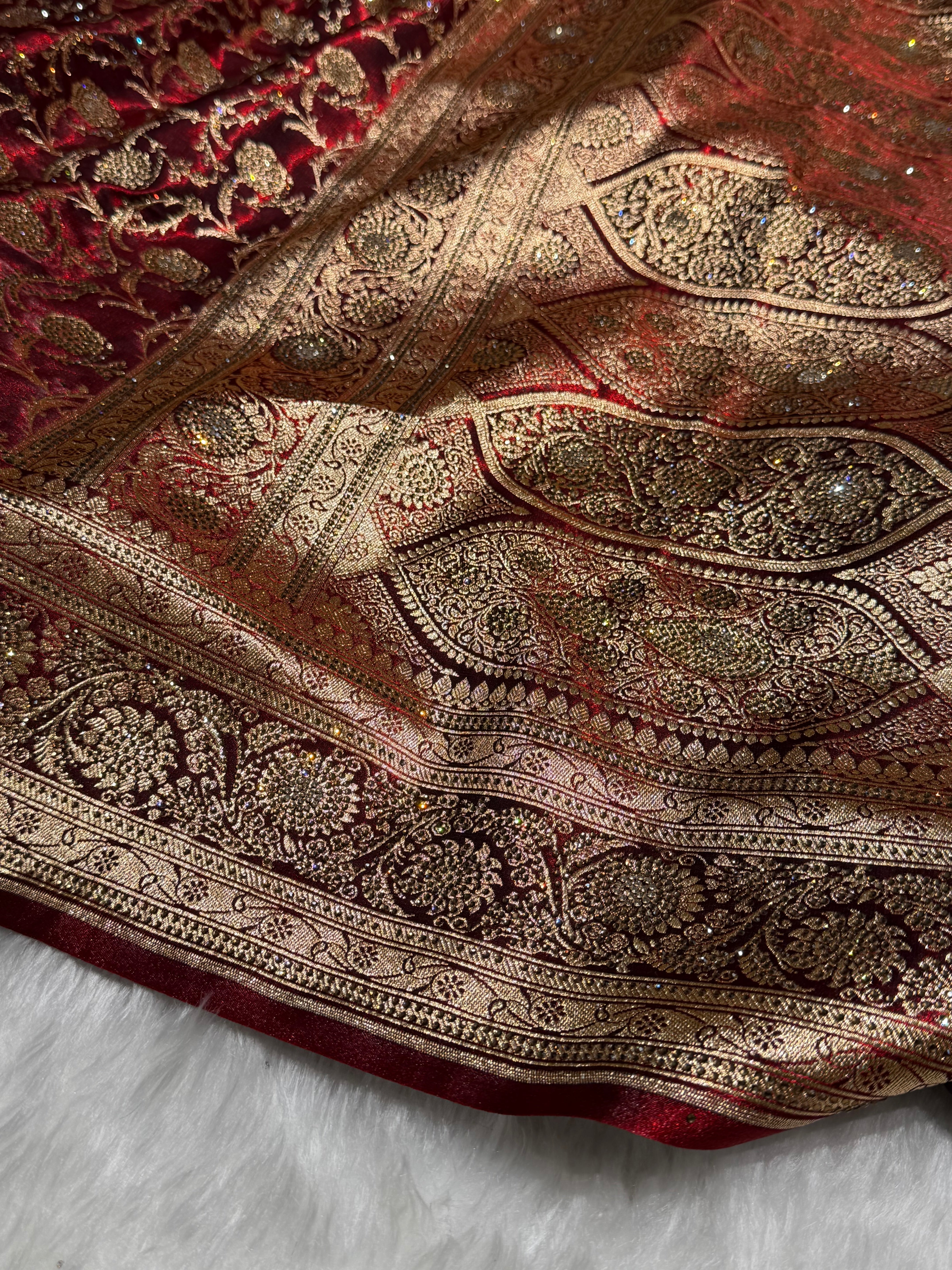 Bridal Maroon Jaal with Swarovski Stone BSS13 (E)