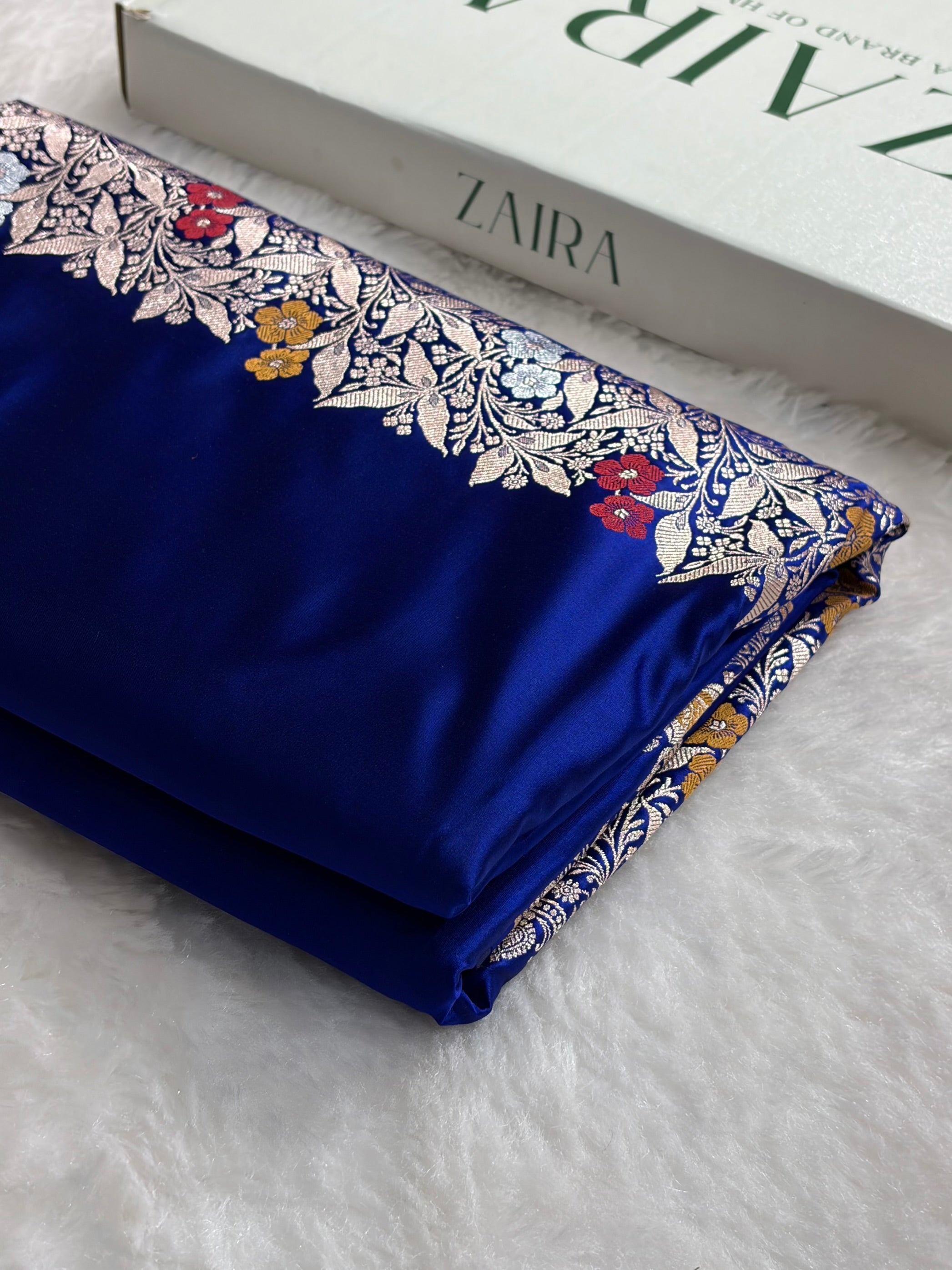 Royal Blue Shades Banarasi Minakari Boota Skirt Pattern Floral Mashru Silk Saree MSM-116