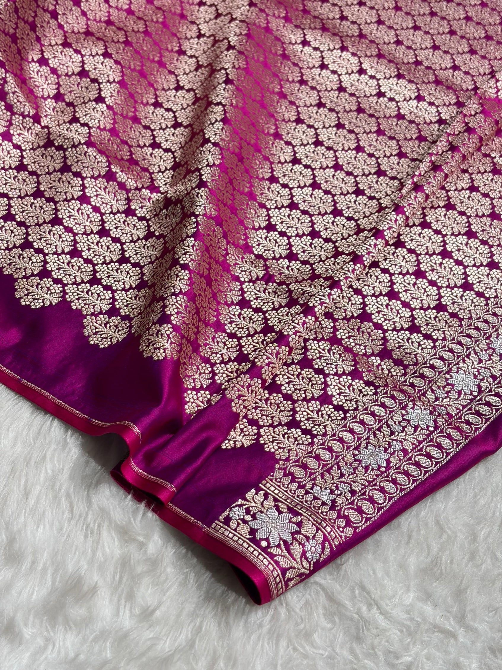 Cross Purple Shades Plain Banarasi With Minakari Floral Border Mashru Silk Saree MSM-123