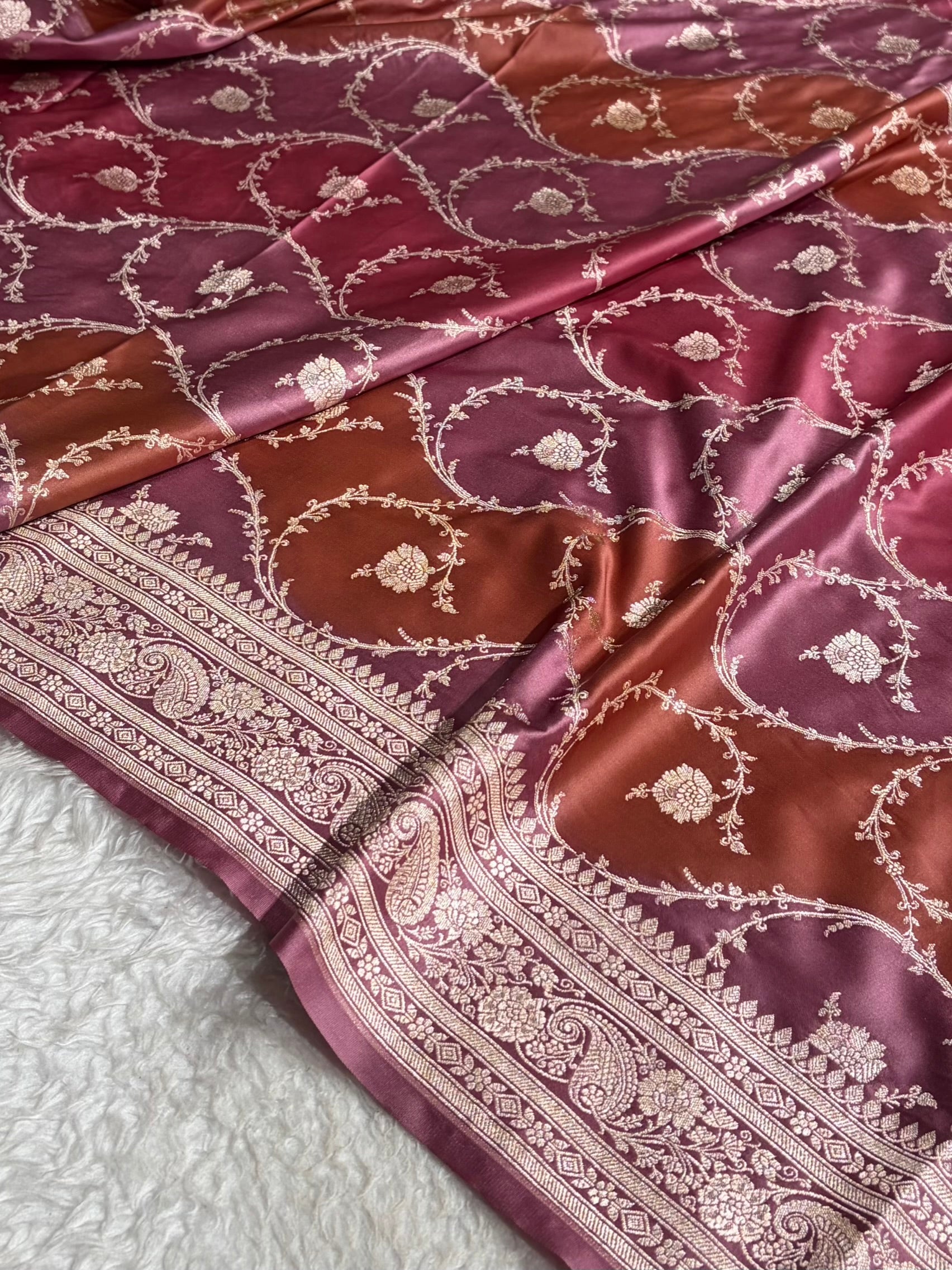 Banarasi Mauve Rangkat Mashru Silk Saree Jaal MS44