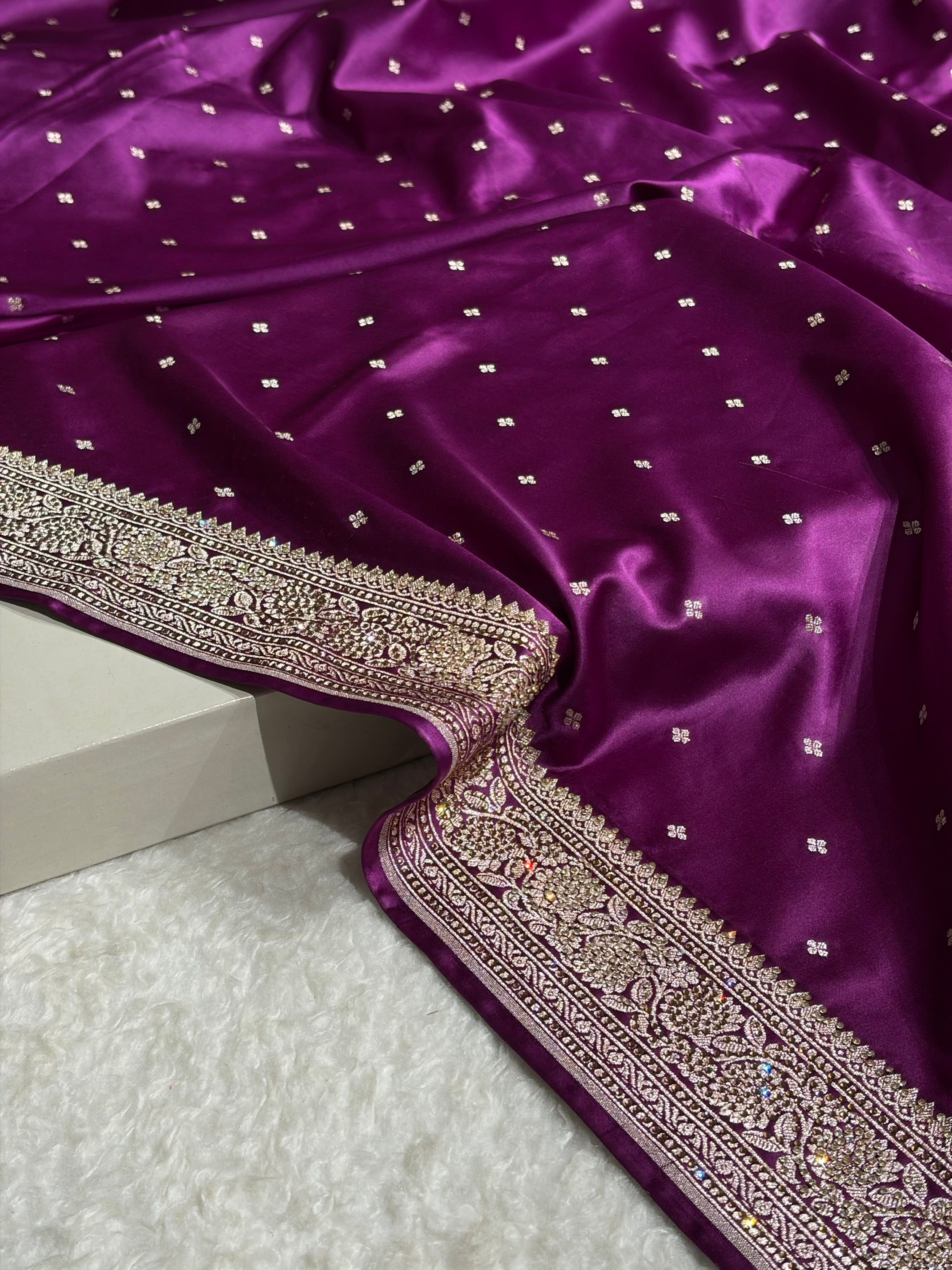 Wine Booti With Swarovski Stone Work Mashru Silk Saree BMS70