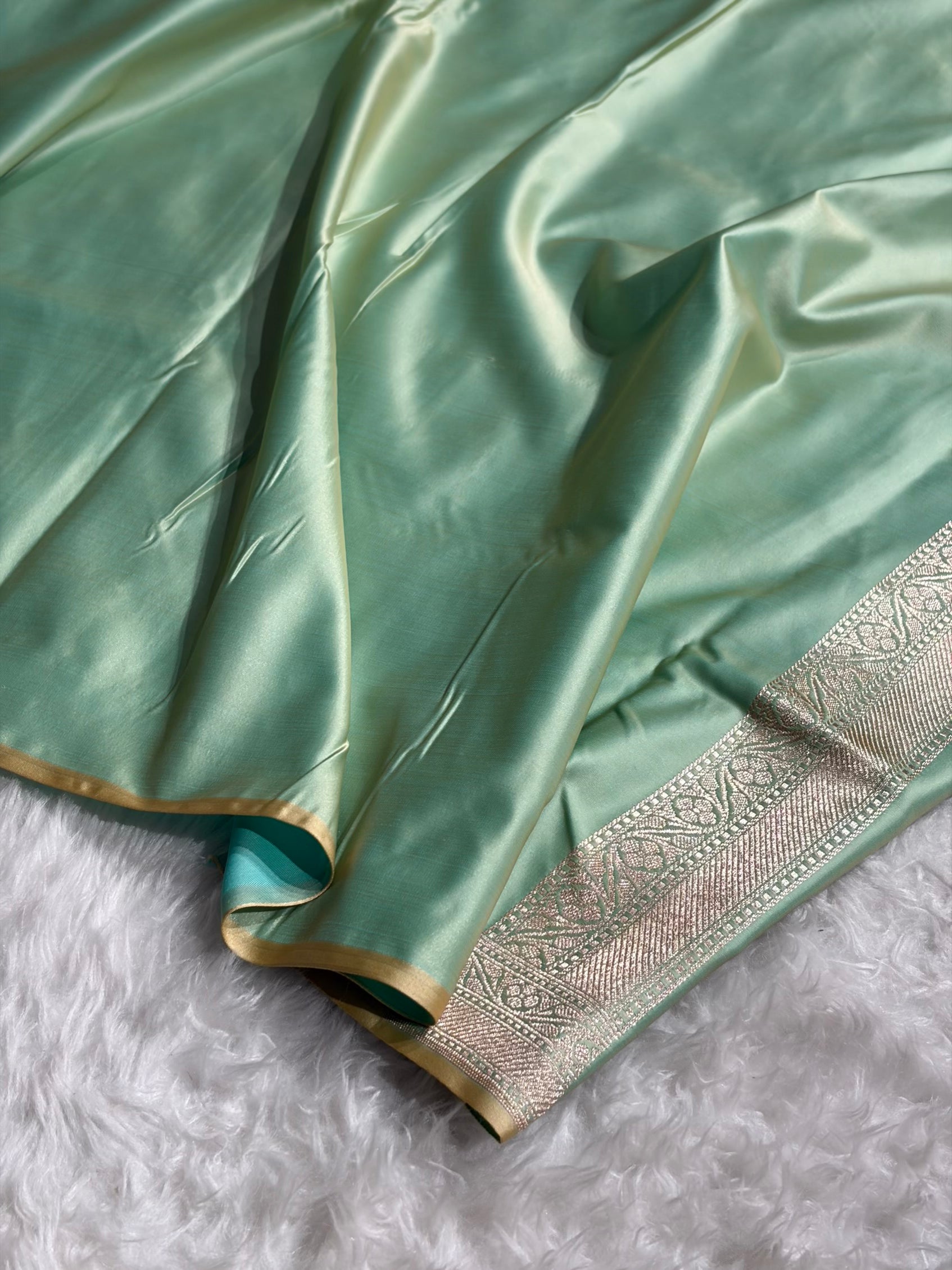 Light Pista Floral Motif Mashru Silk Saree MSM-04