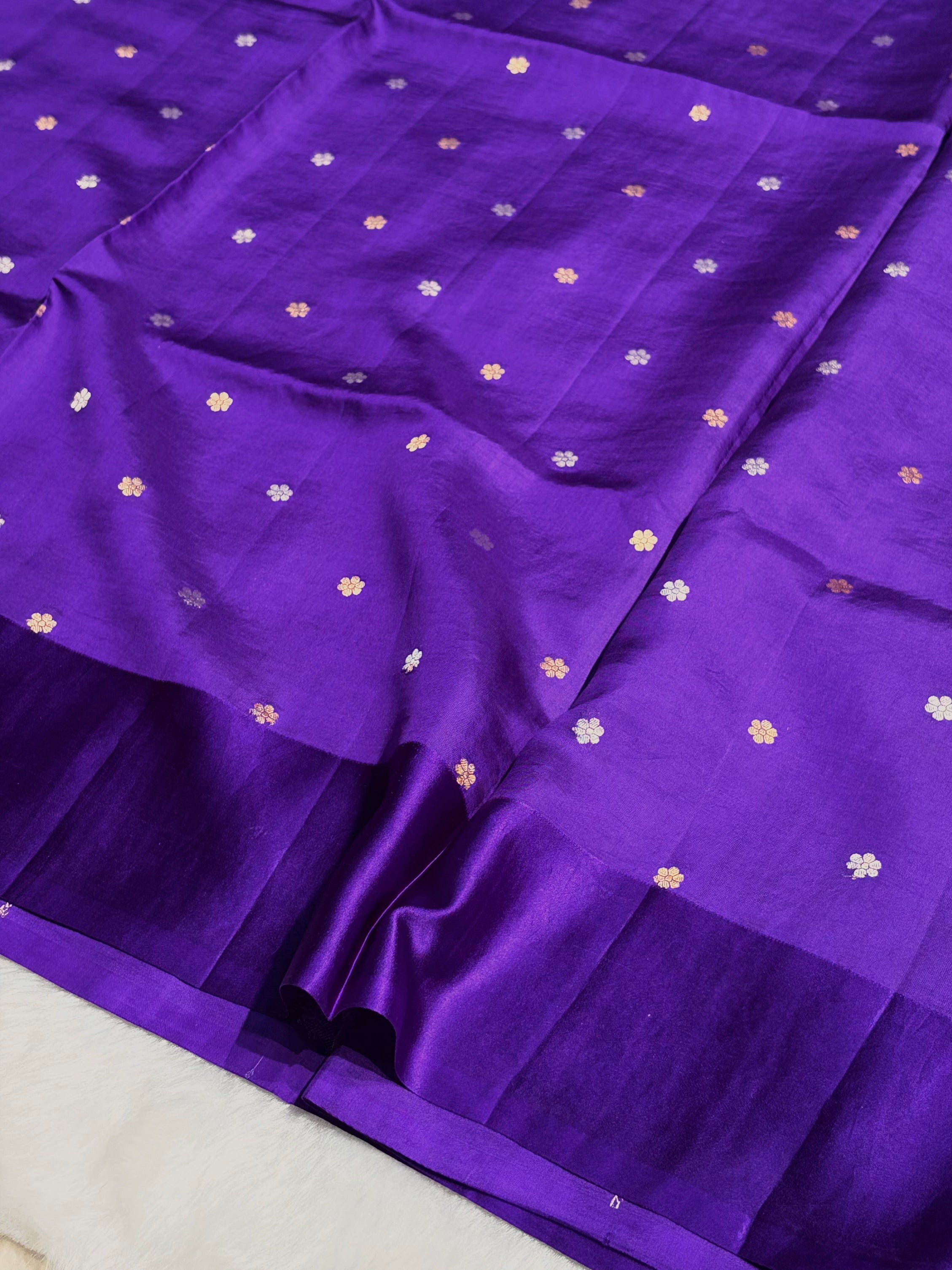 Royal Blue Shades Boota Handwoven Pure Katan Raw Mango Silk RM-12