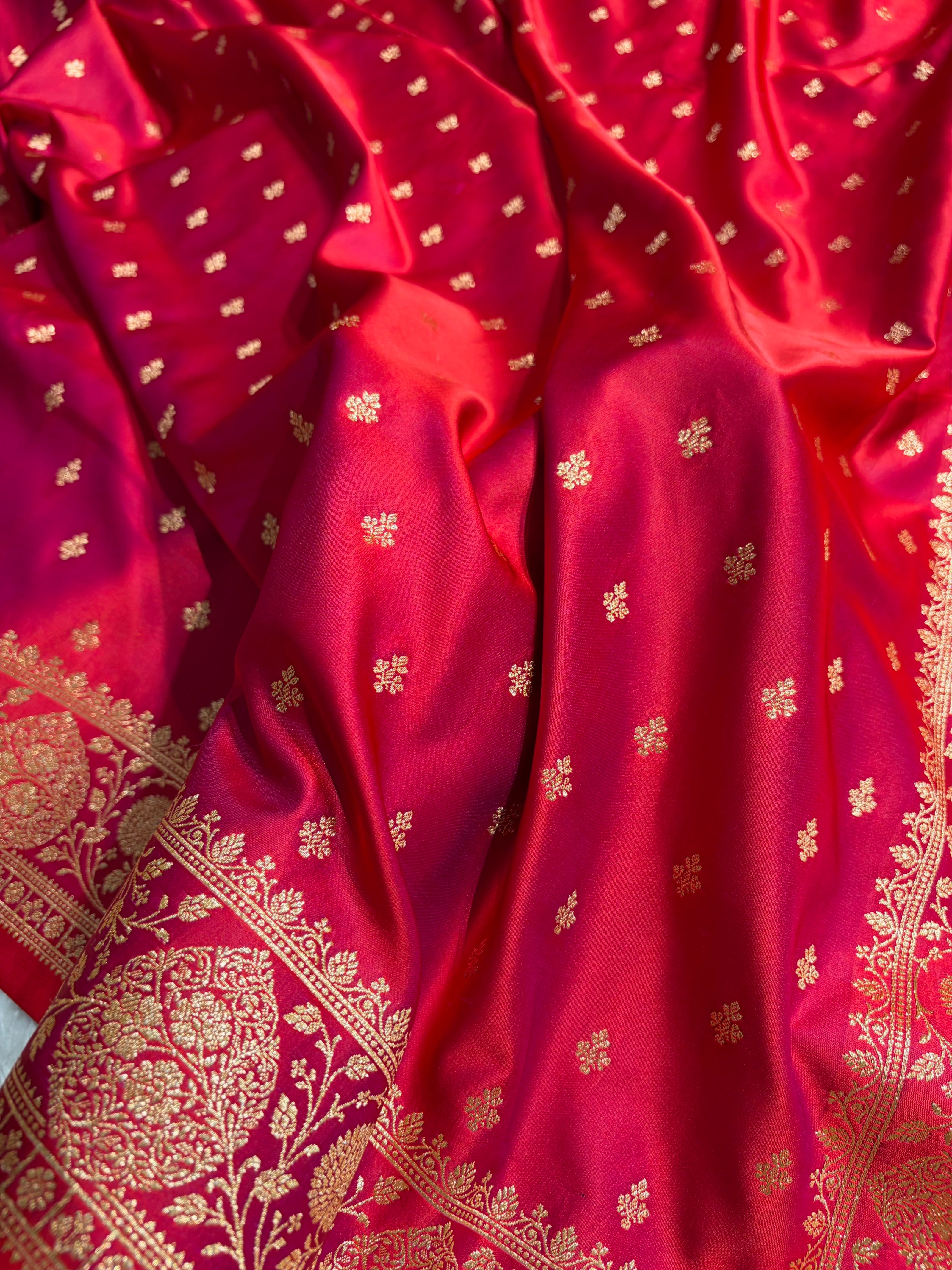 Banarasi Satin Katan Saree With Boota in Cross Red Shades SK117