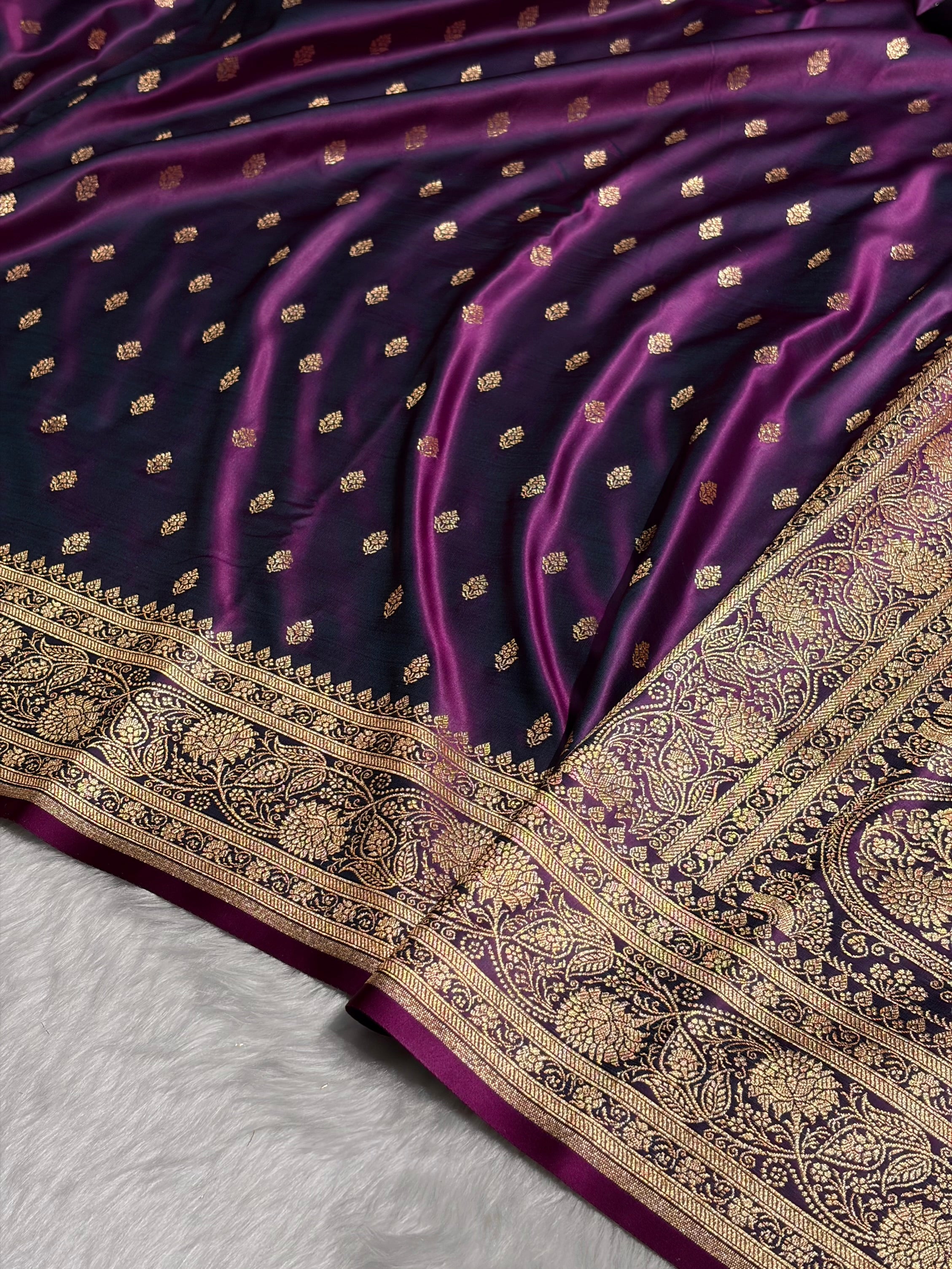 Wine Booti Pattern Satin Katan Silk Saree SK53