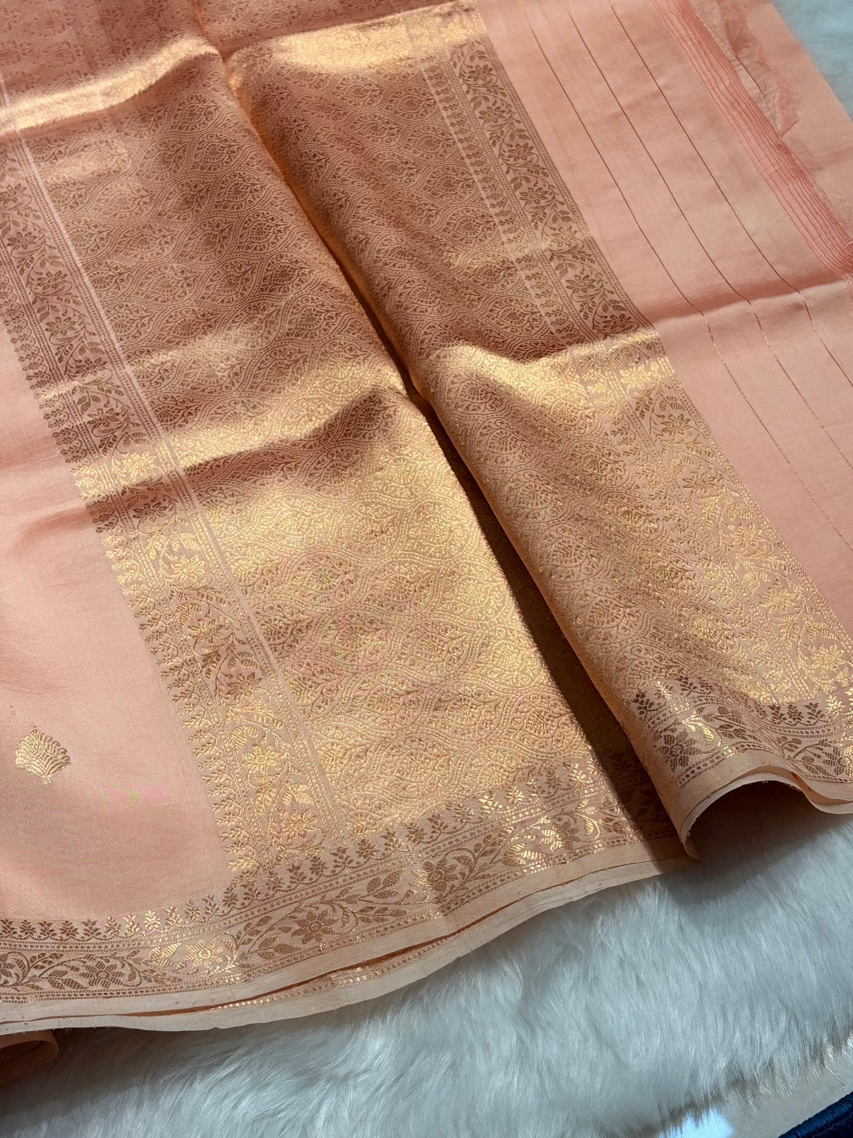 Peach Shade Handwoven Pure Katan Raw Mango Silk RM-06