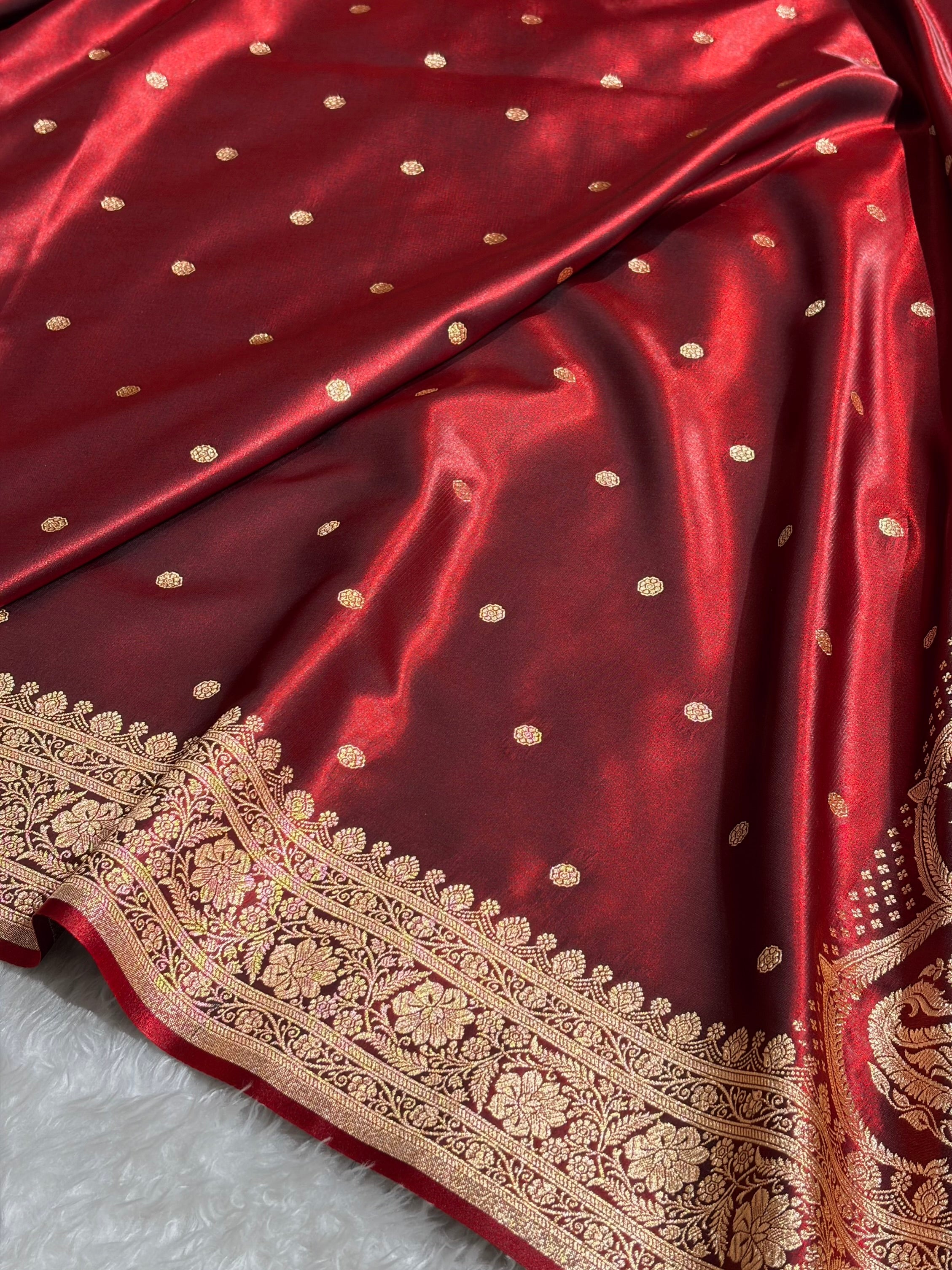 Satin Silk Saree Banarasi Booti in Maroon Shades SS29