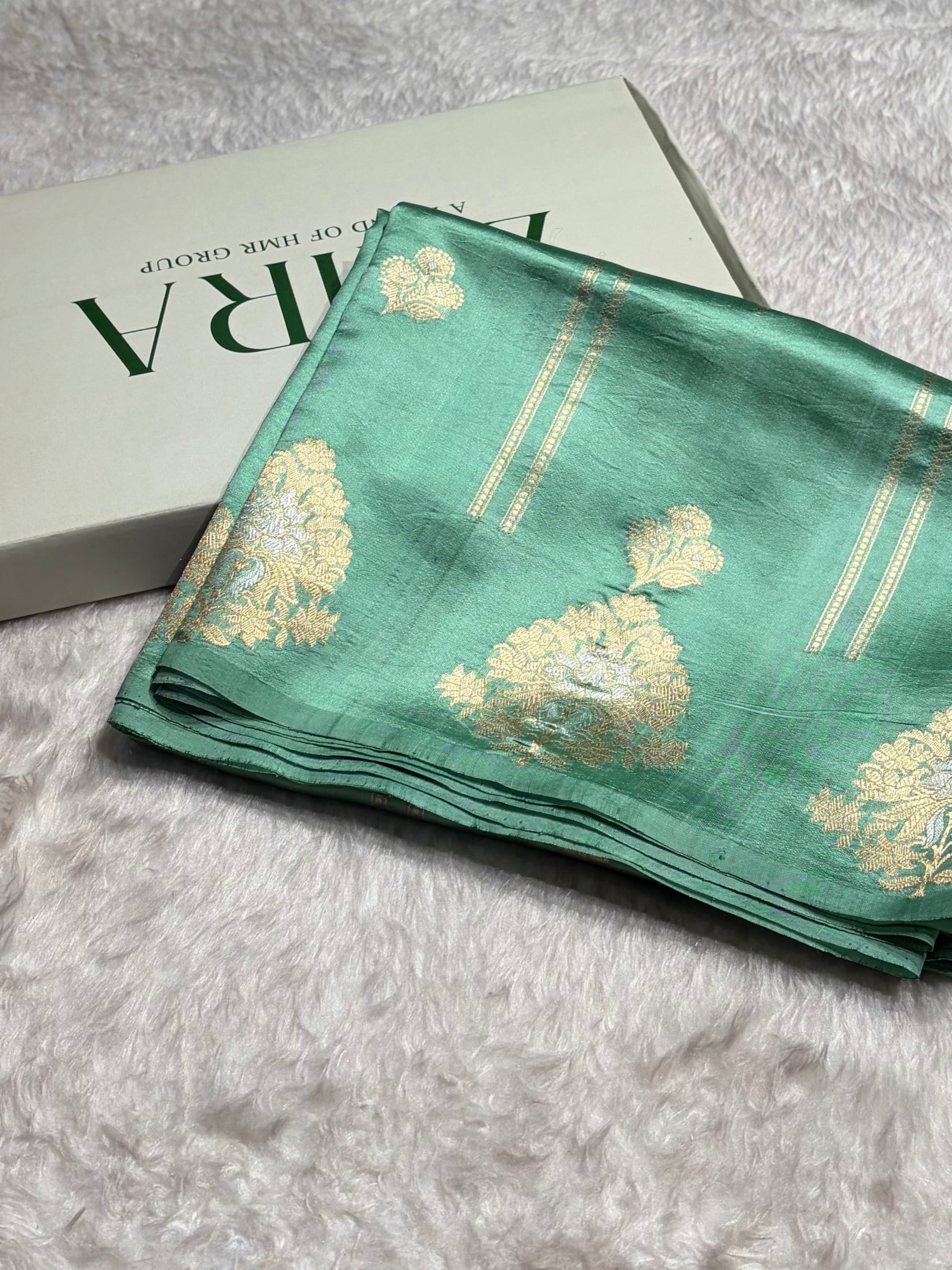 Sea Green Shades Banarasi Handwoven Pure Paper Katan Silk RM-66