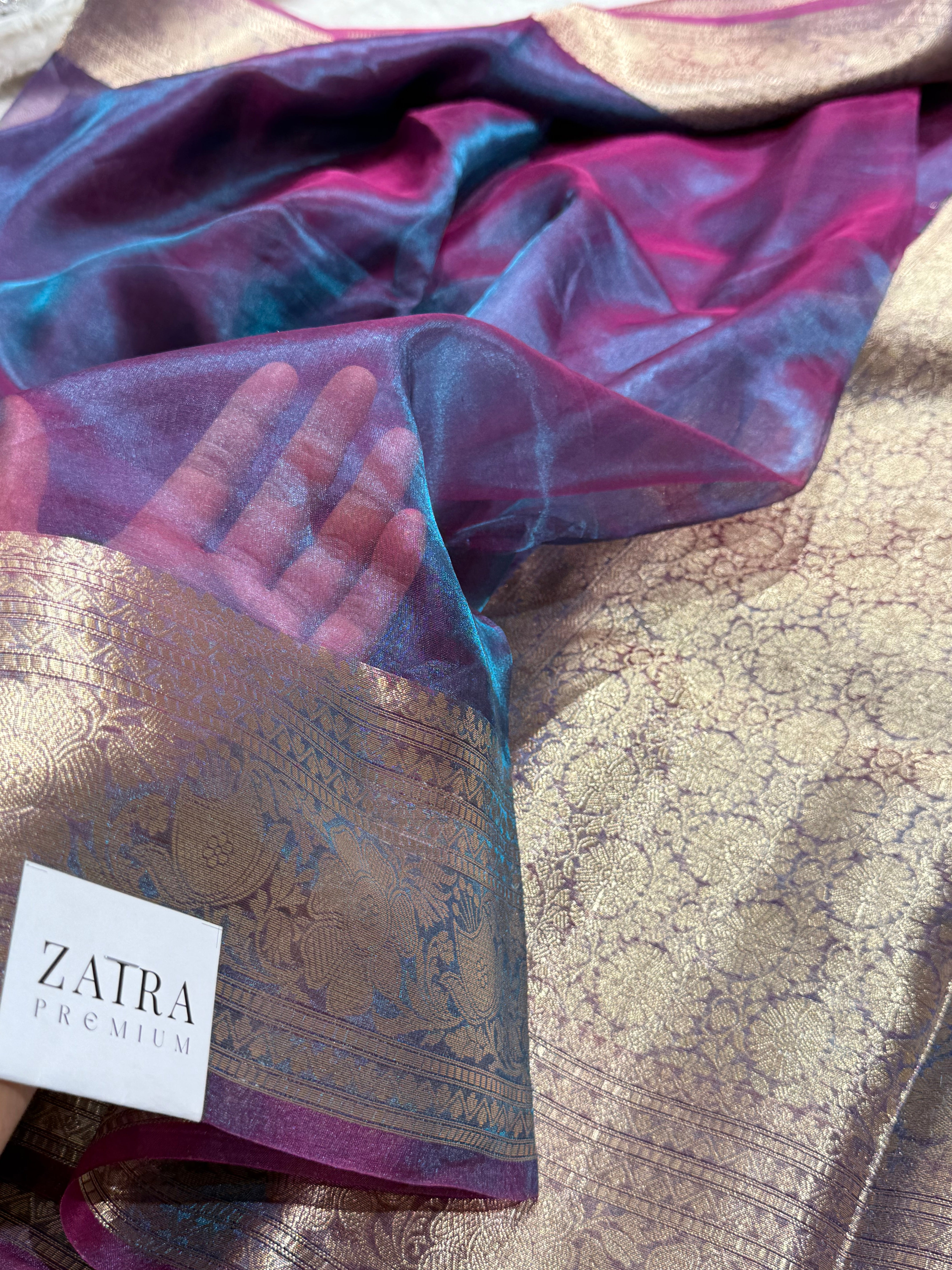 Cross Magenta Shades Pure Tissue Silk Saree with Brocade Blouse PT-16