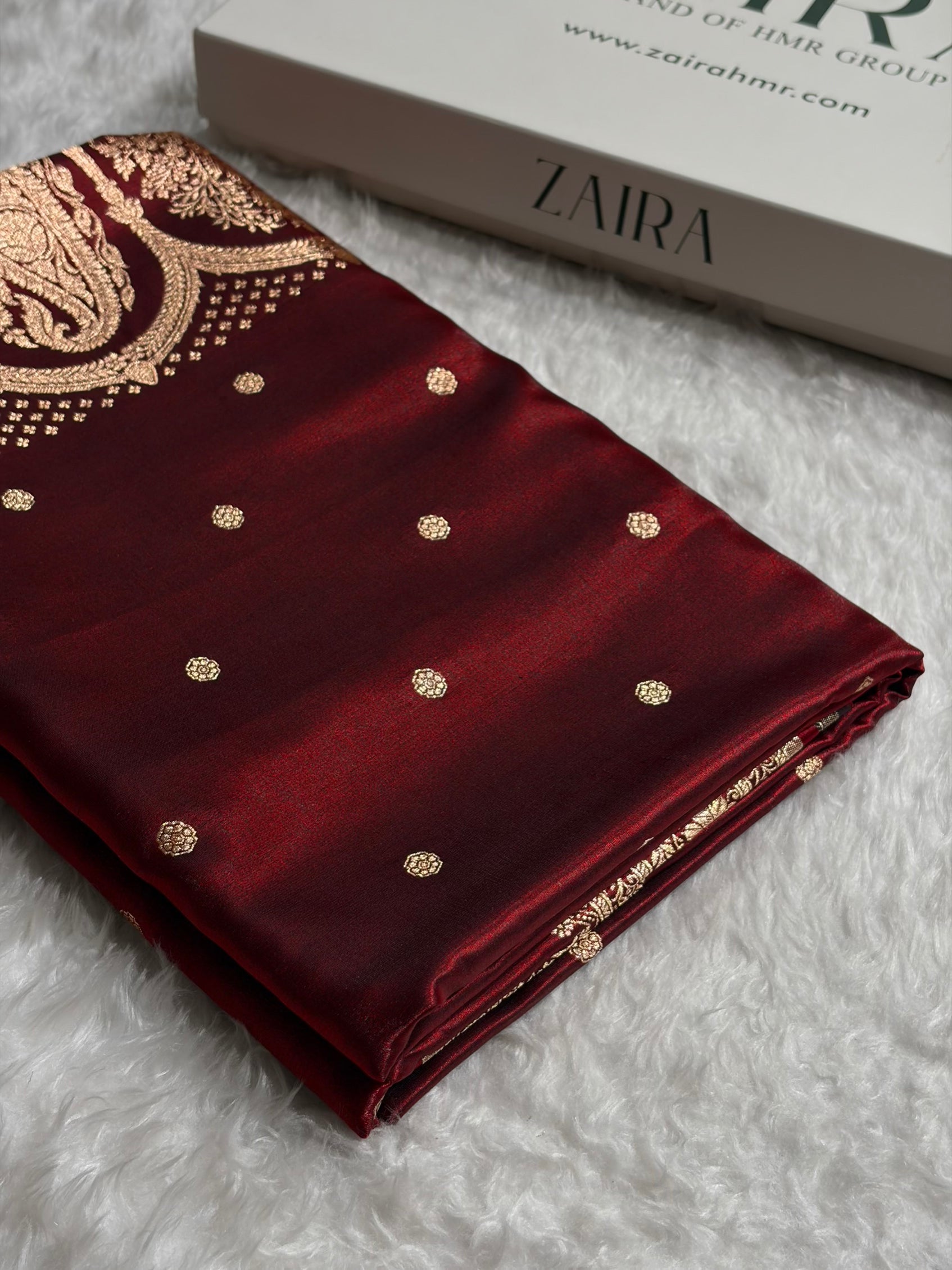 Satin Silk Saree Banarasi Booti in Maroon Shades SS29
