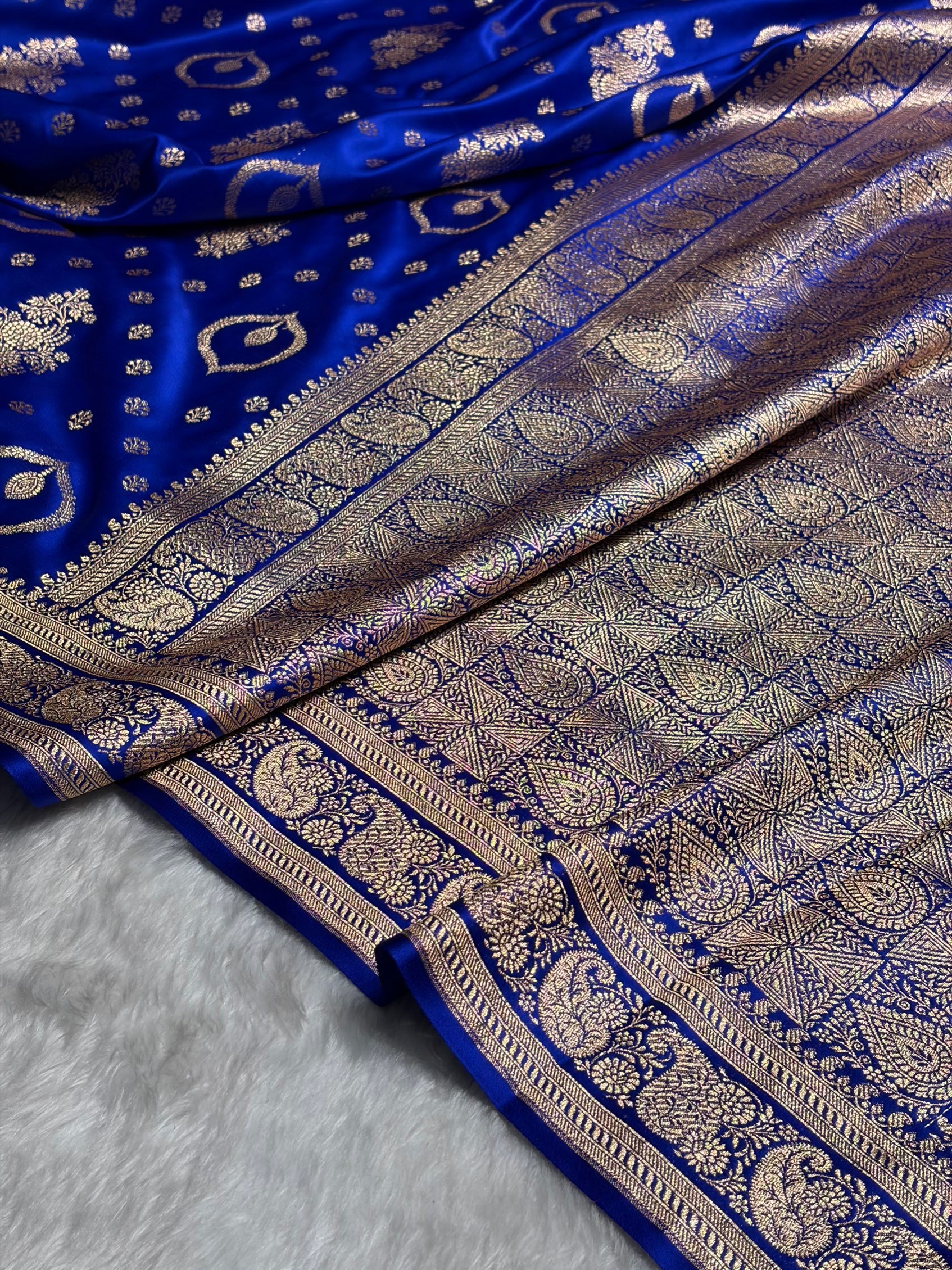 Banarasi Satin Katan Saree With Unique Boota in Royal Blue Shades SK92