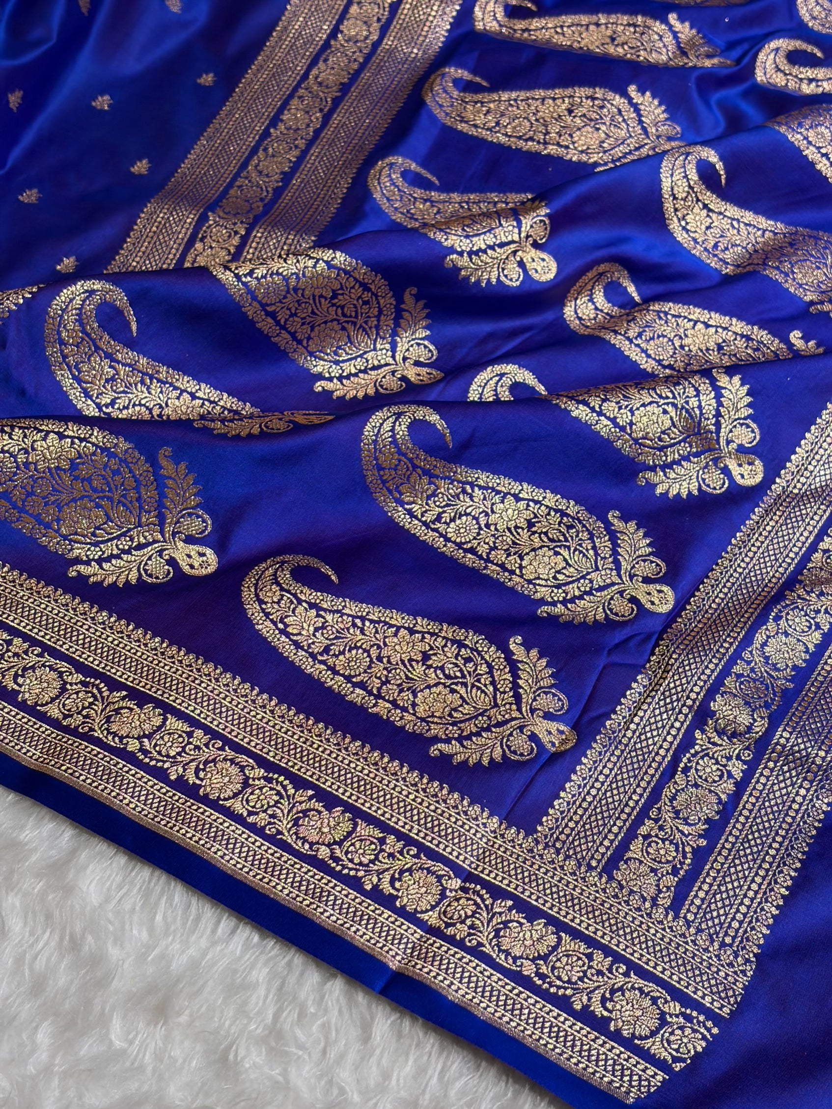 Banarasi Satin Katan Saree With Booti Pattern in Royal Purple Shades SK125