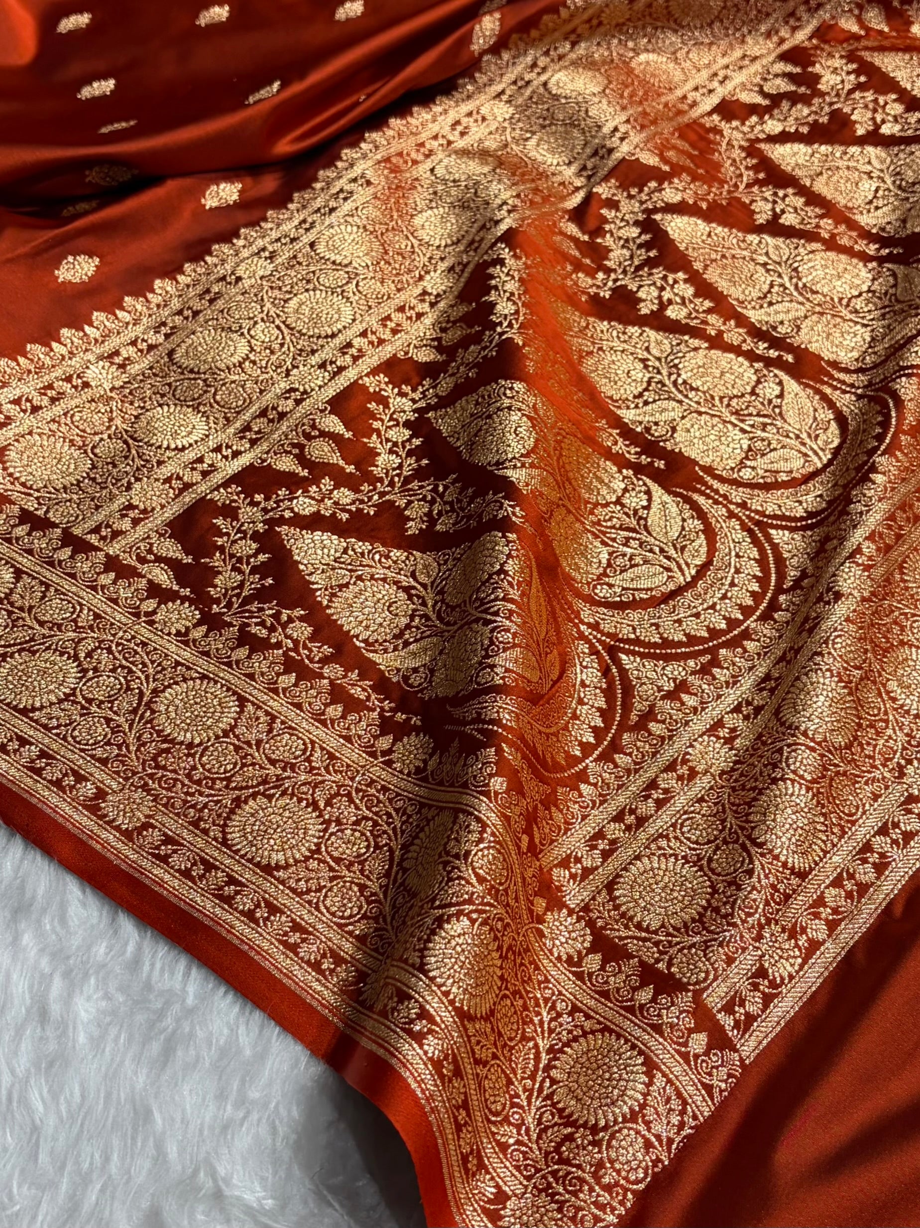 Banarasi Satin Katan Saree in Rust Shades SK82
