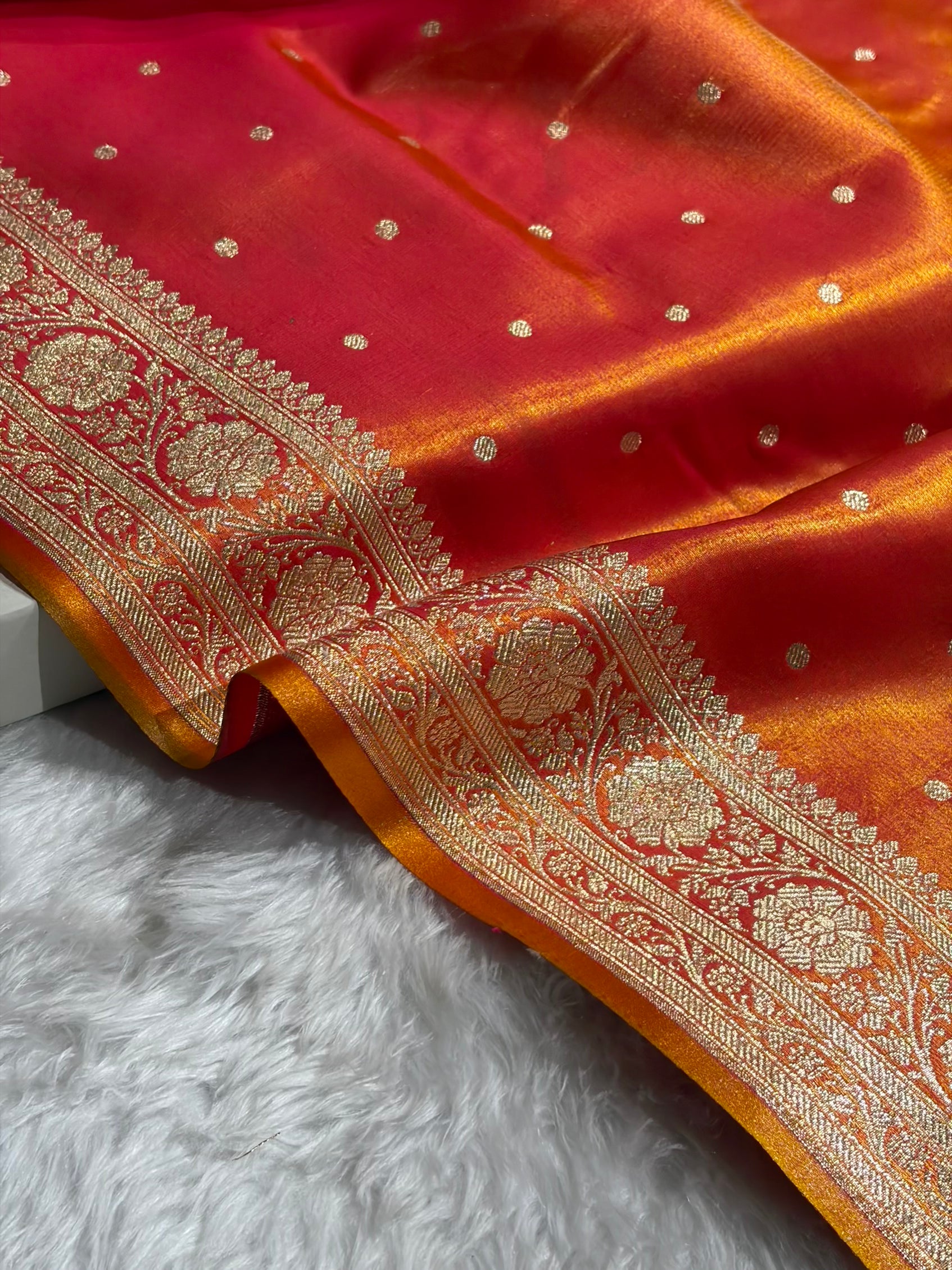 Satin Silk Dot Booti in Pinkish Orange Shades SS08