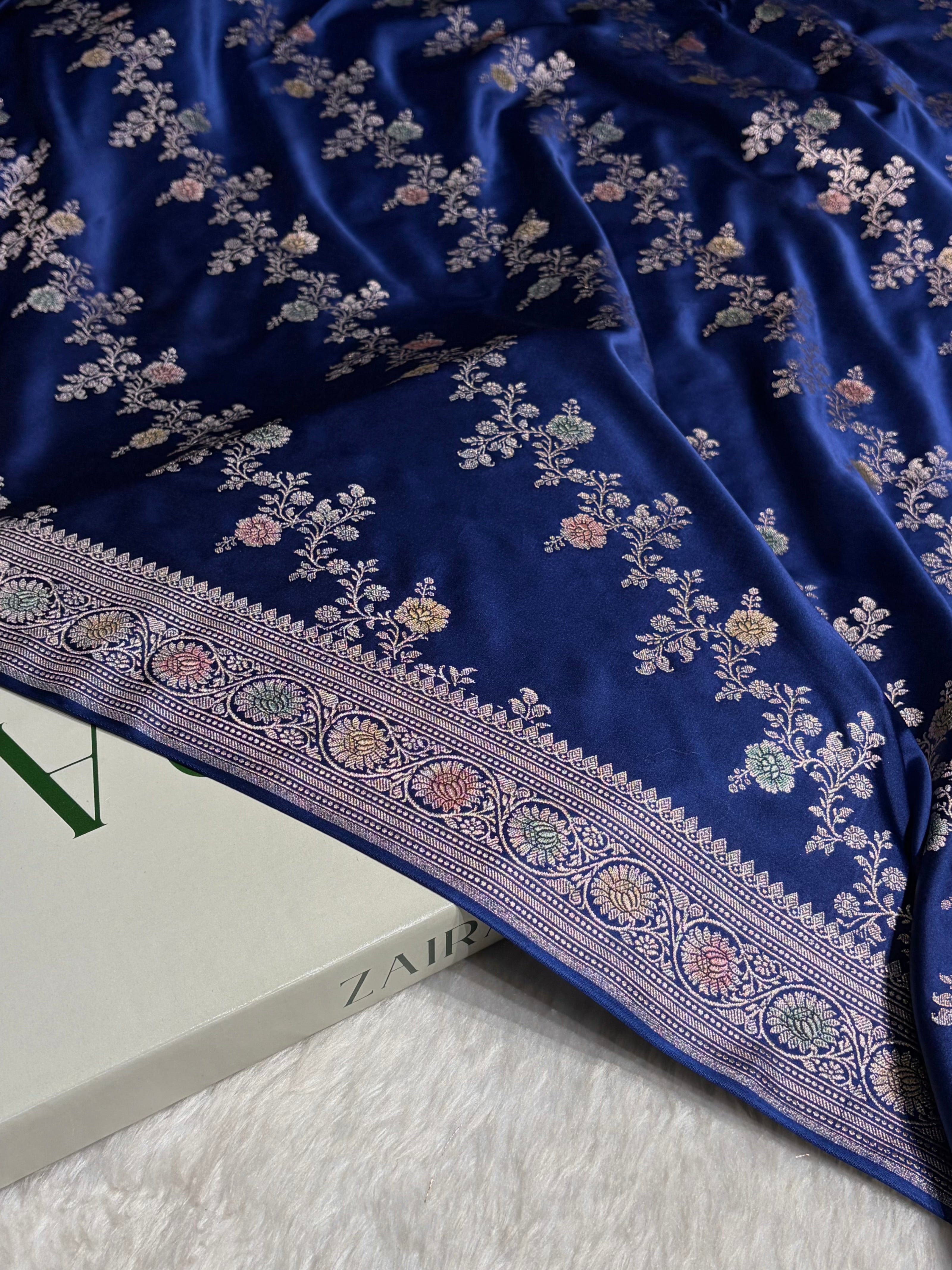 Royal Blue Minakari Banarasi Cross Mashru Silk Saree MS01