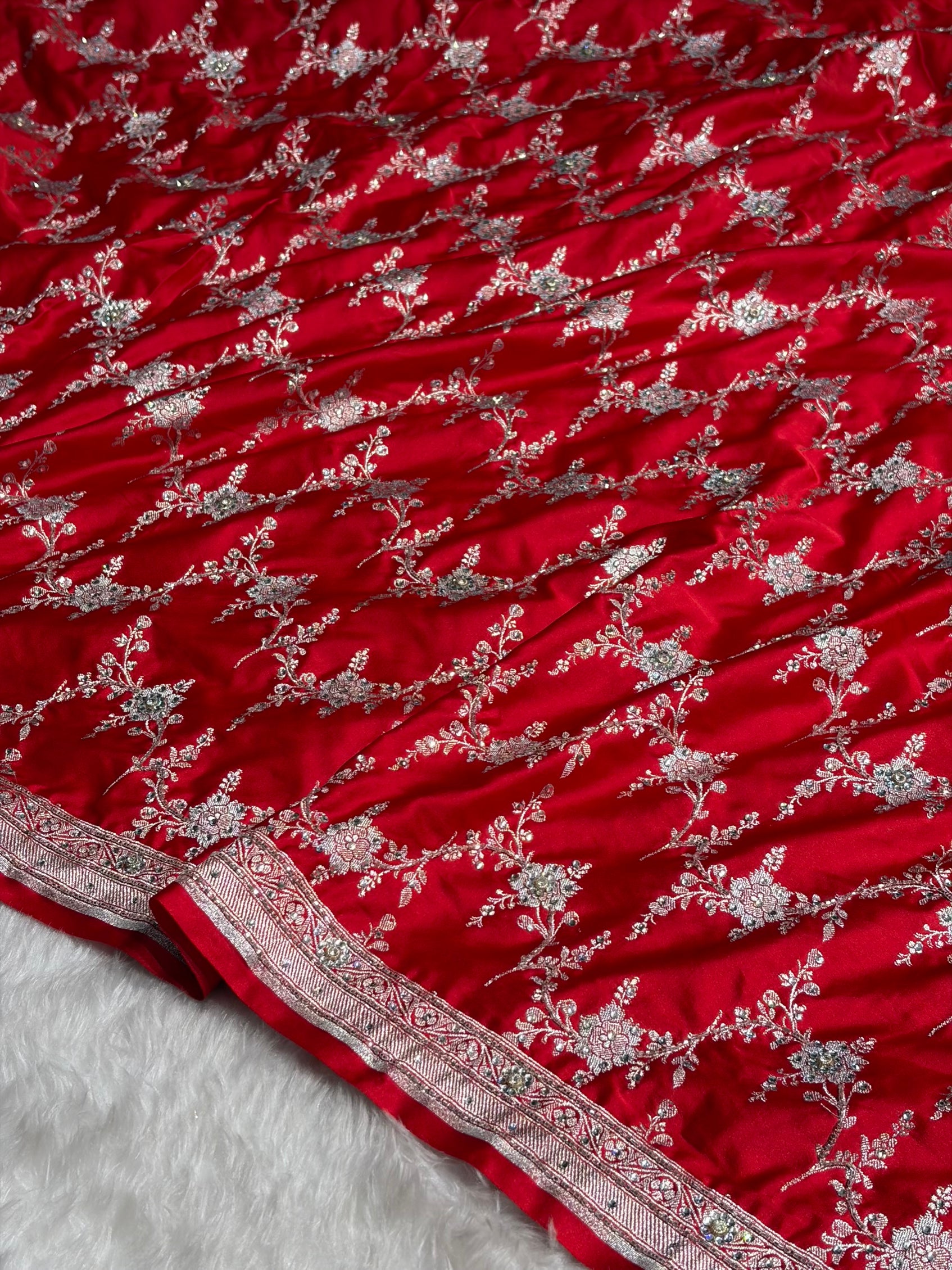 Red Bananasi Jaal Mashru Silk Saree with Swarovski Work BMS08