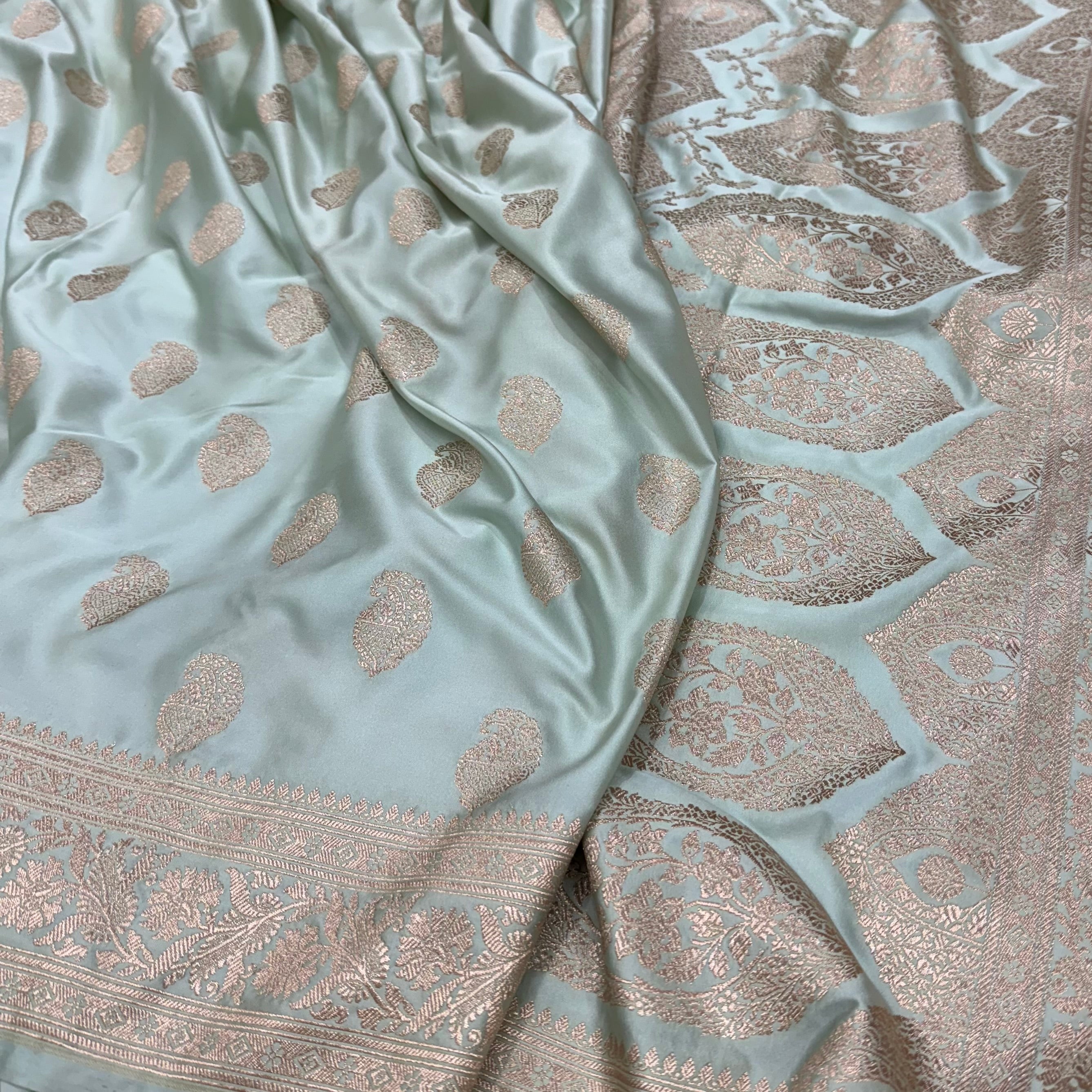 Mashru Silk Saree in Powder Blue Shades.