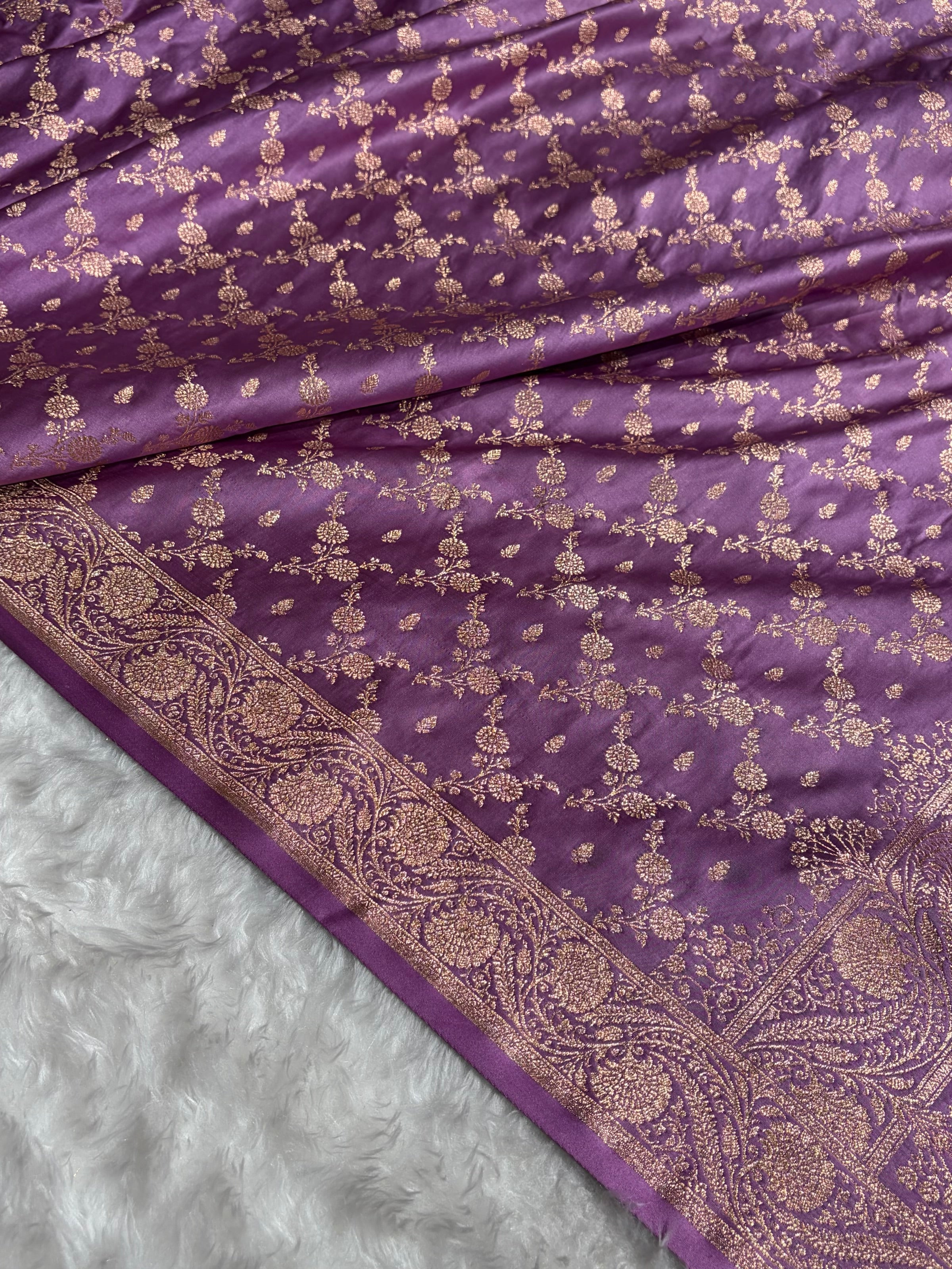 Banarasi Satin Katan Saree Jaal Pattern In Dark Lavender Shades SK133