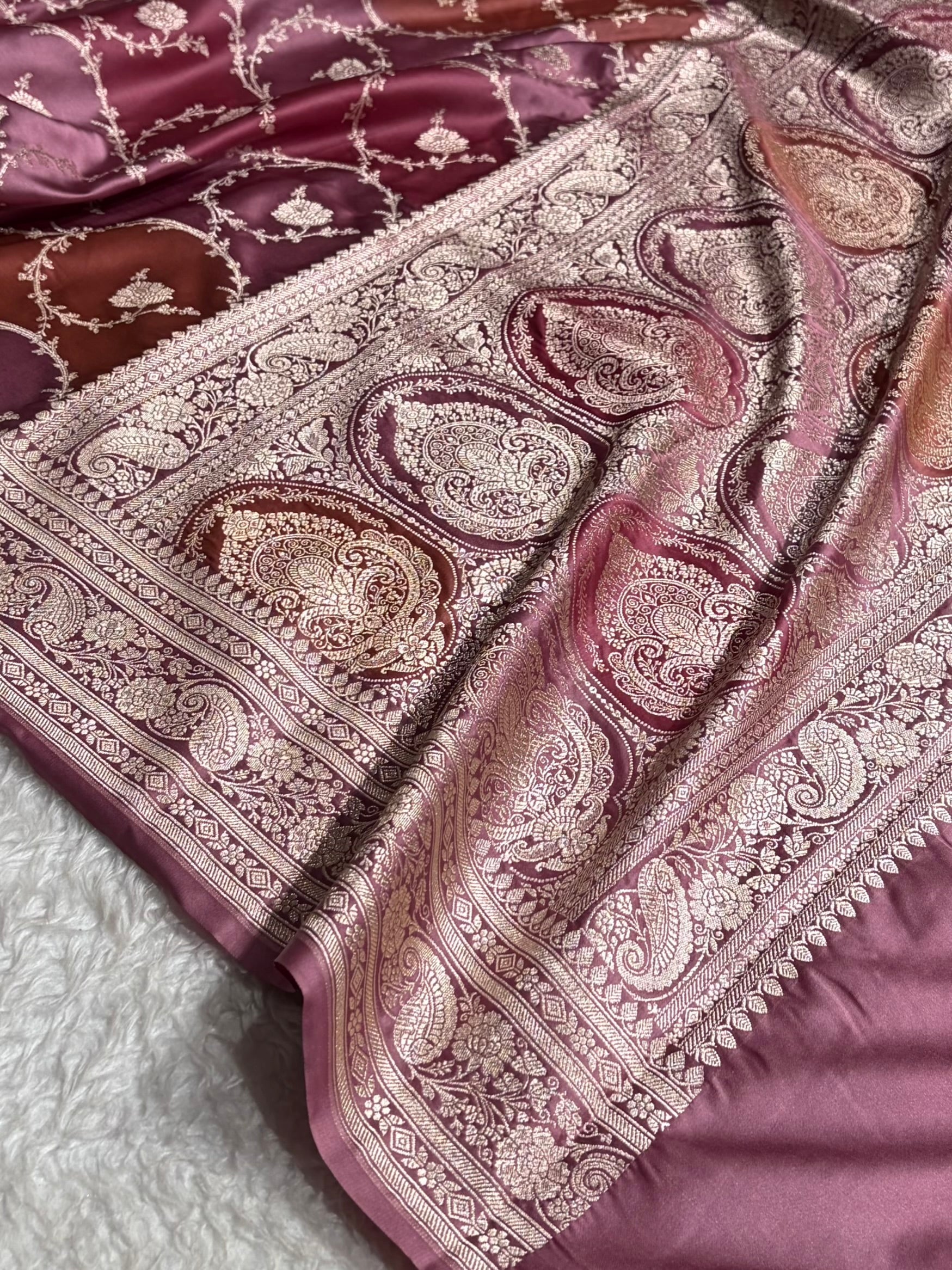 Banarasi Mauve Rangkat Mashru Silk Saree Jaal MS44