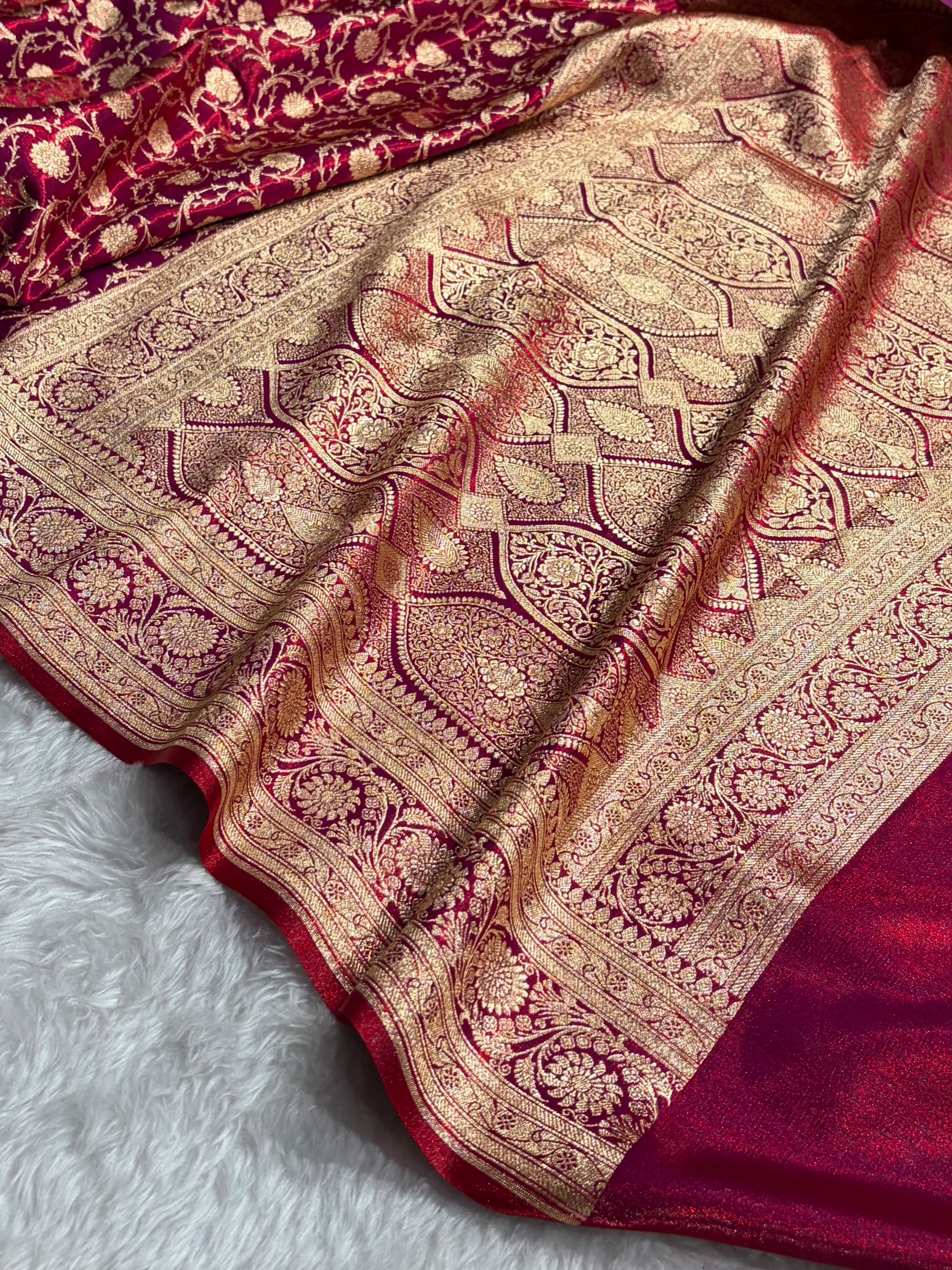 Ultra Light Weight Satin Silk Jaal in Cross Red Shades SS13