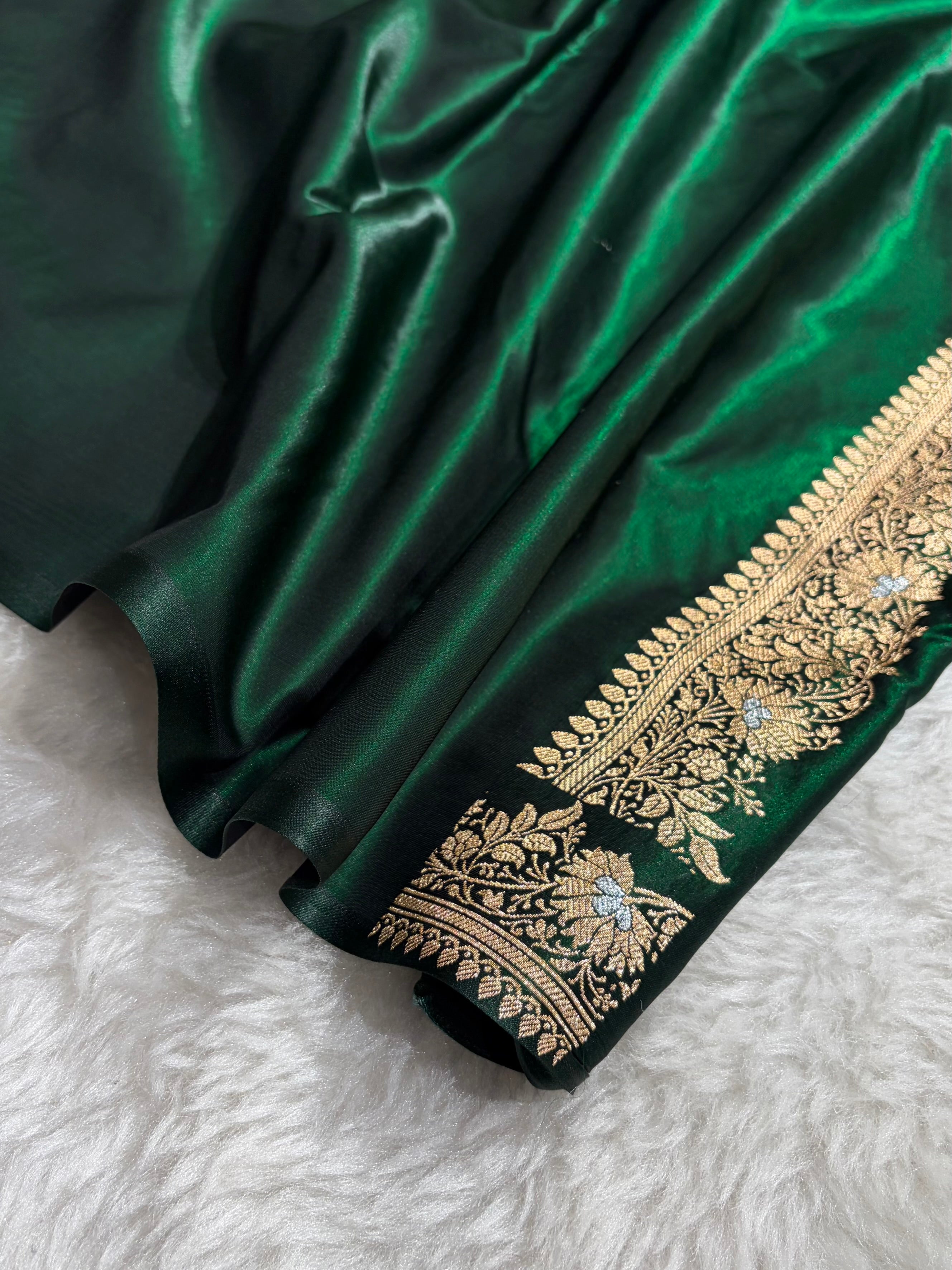 Banarasi Satin Silk Meena Boota in Bottle Green Shades SS38