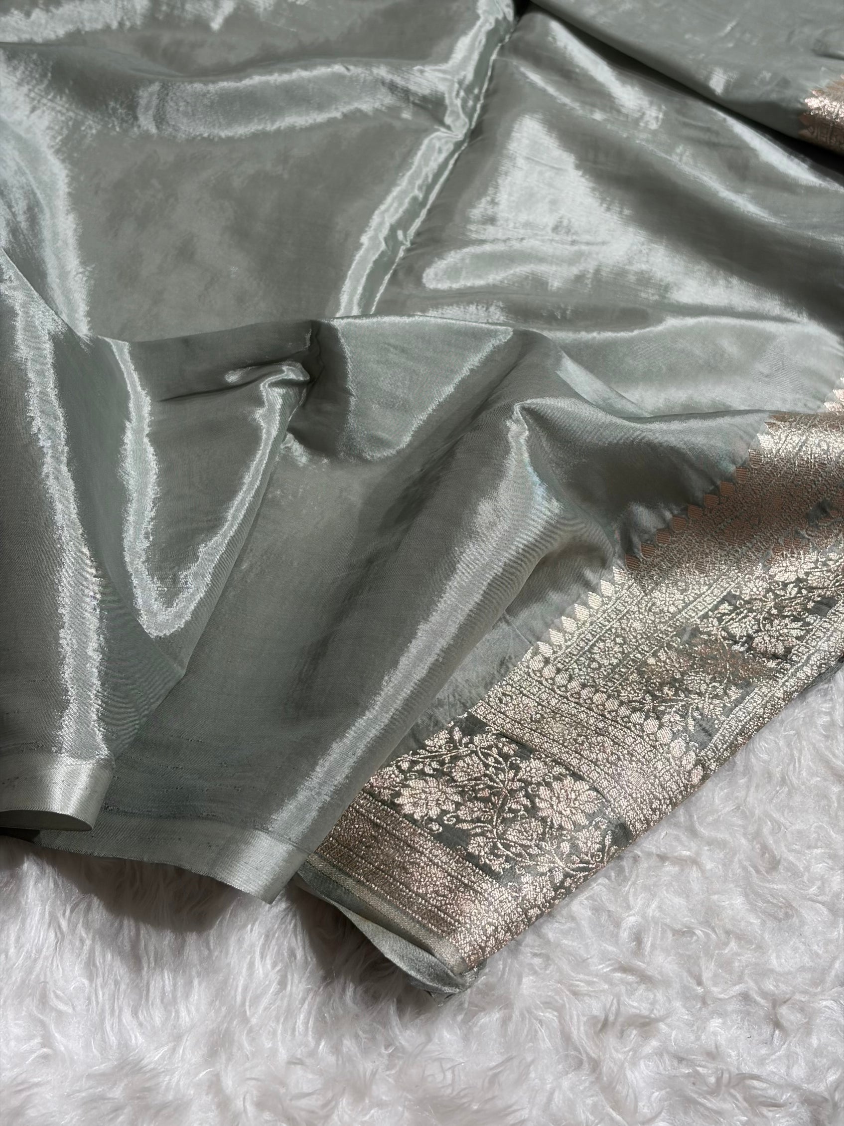 Grey Shades With Contrast Border Crepe Silky Katan Banarasi Saree CSK-06
