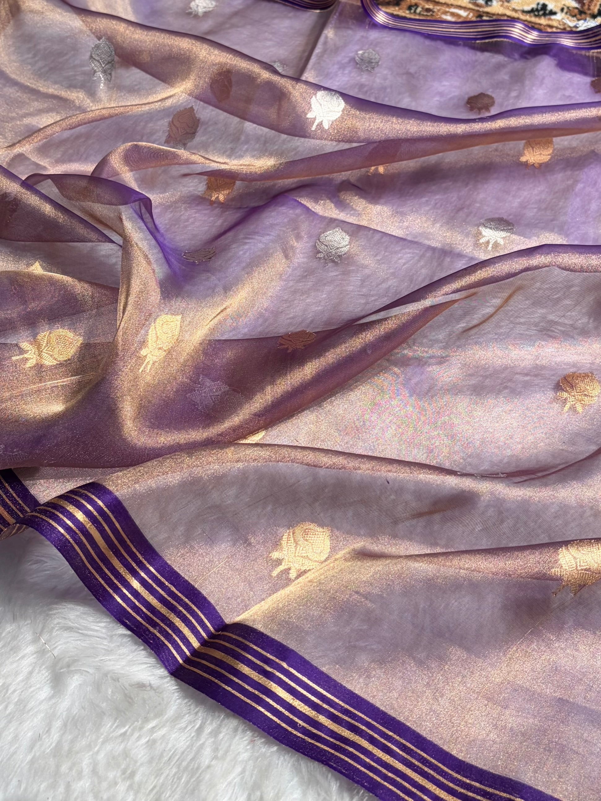 Purple Bananasi Floral Shades Pure Tissue Silk Saree PT-35