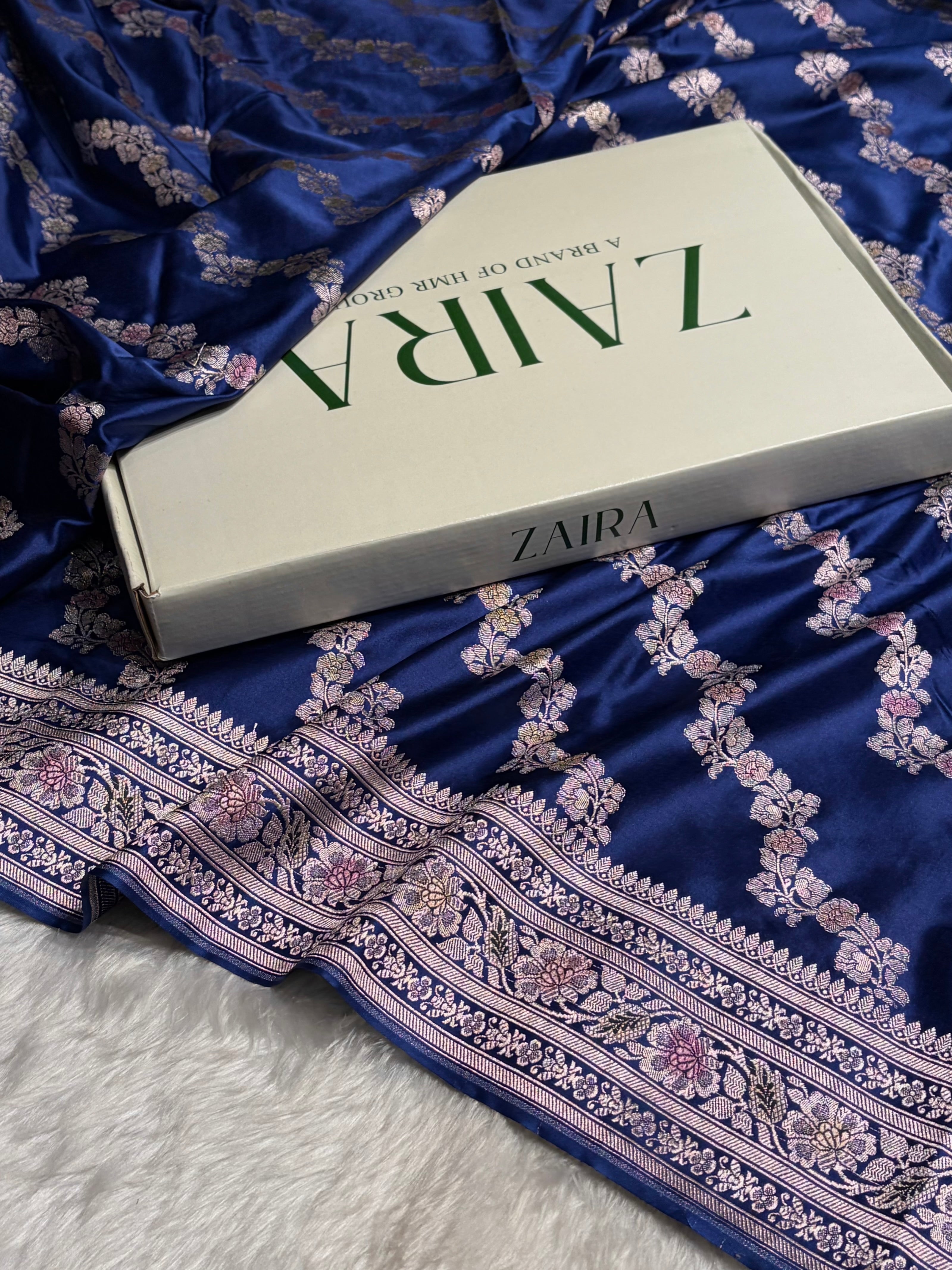 Royal Blue Shades Banarasi Minakari Mashru Silk Saree With Cross Pattern MS02