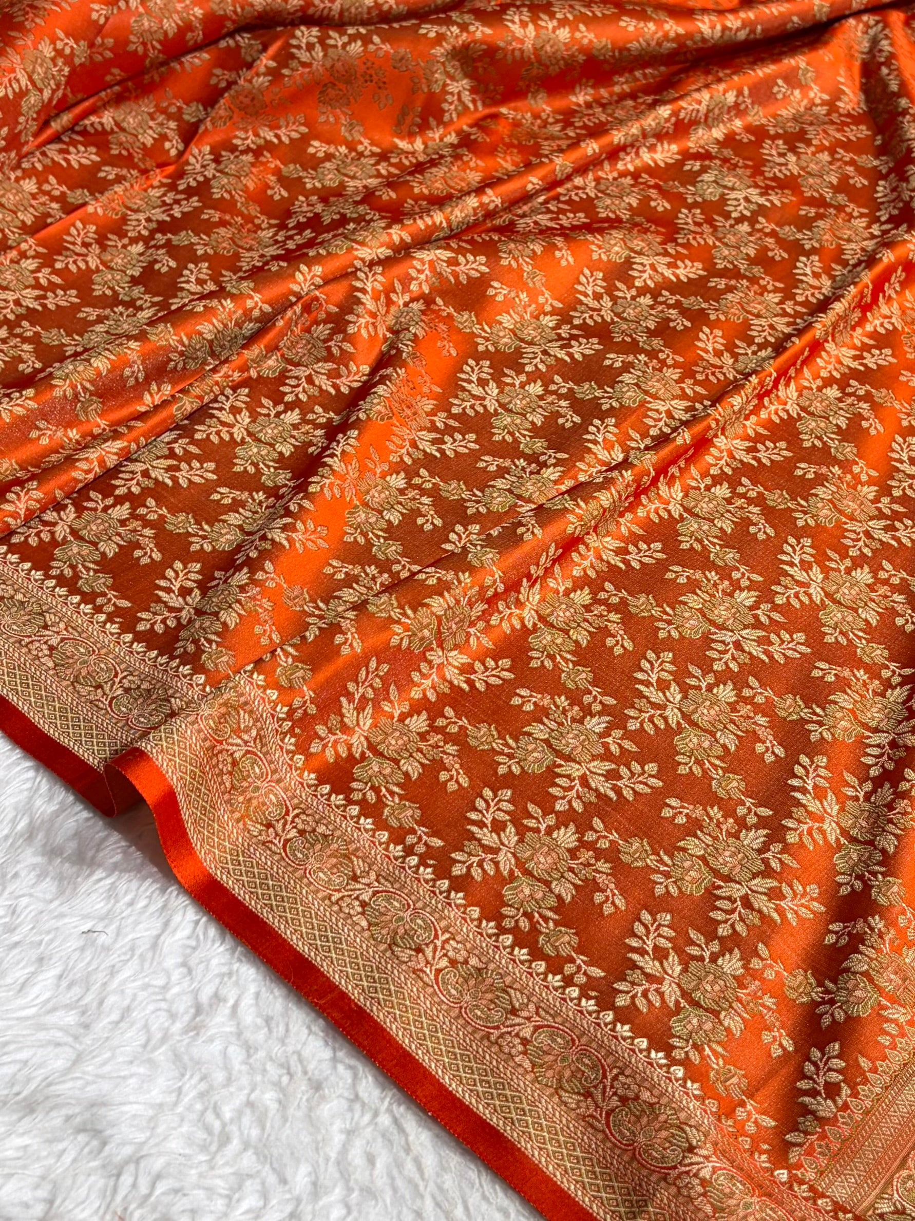 Orange Jamawar Tanchoi Jaal Katan Silk Saree SKTM-20