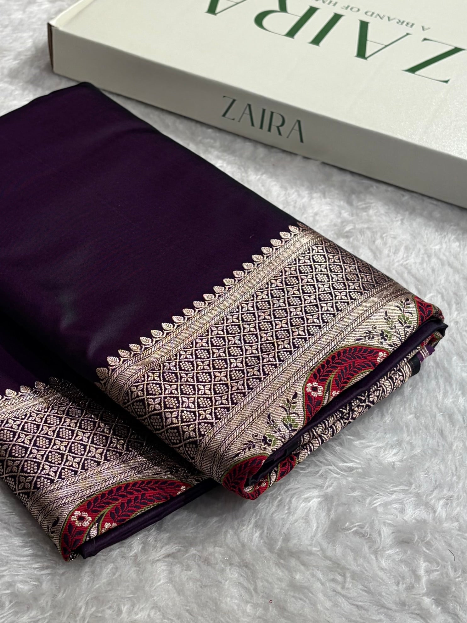 Banarasi Plain Cross Wine Shades With Minakari Pallu Mashru Silk Saree MS82