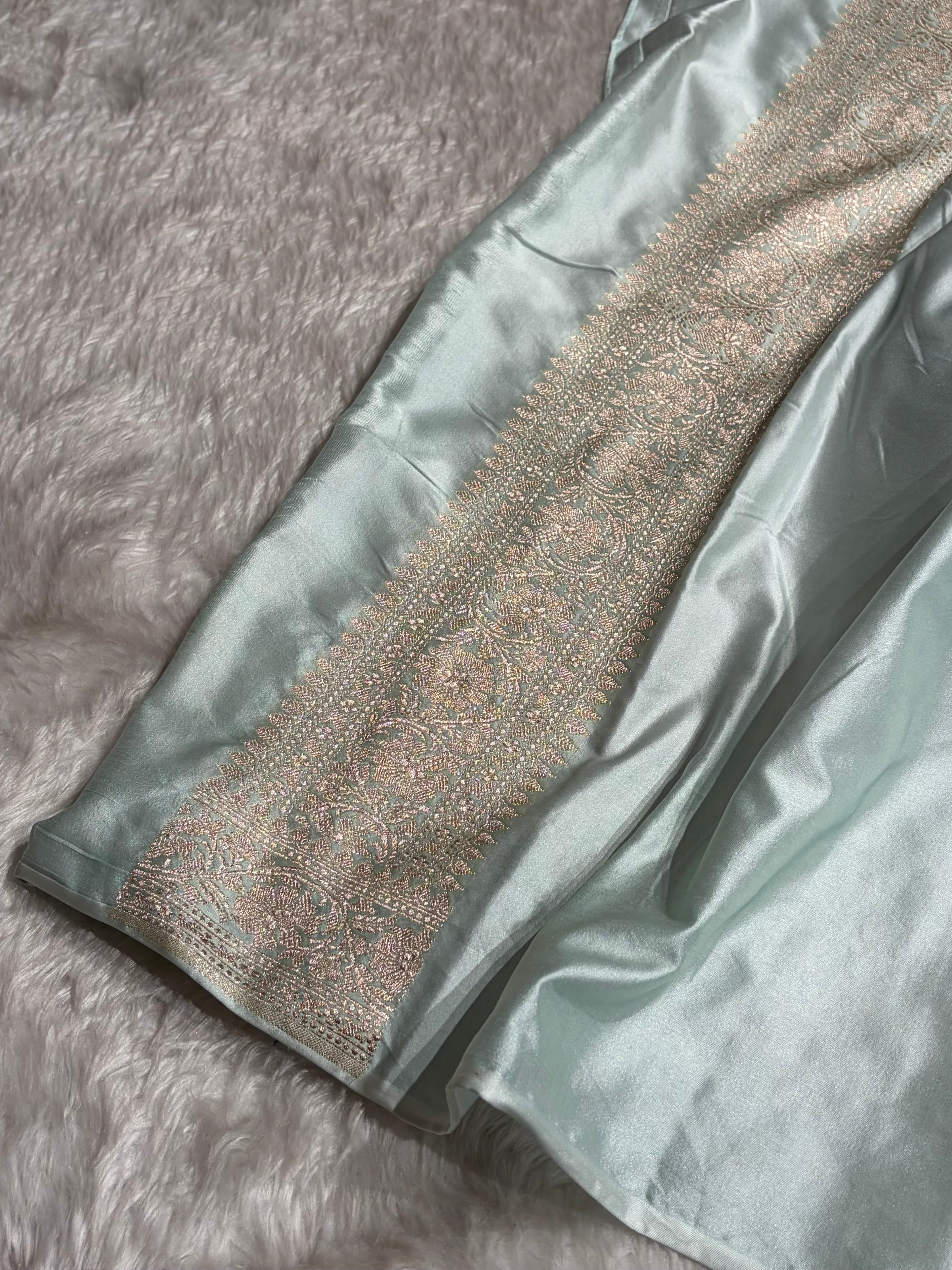 White Shade With Rangkat Border Pattern Mashru Silk Saree