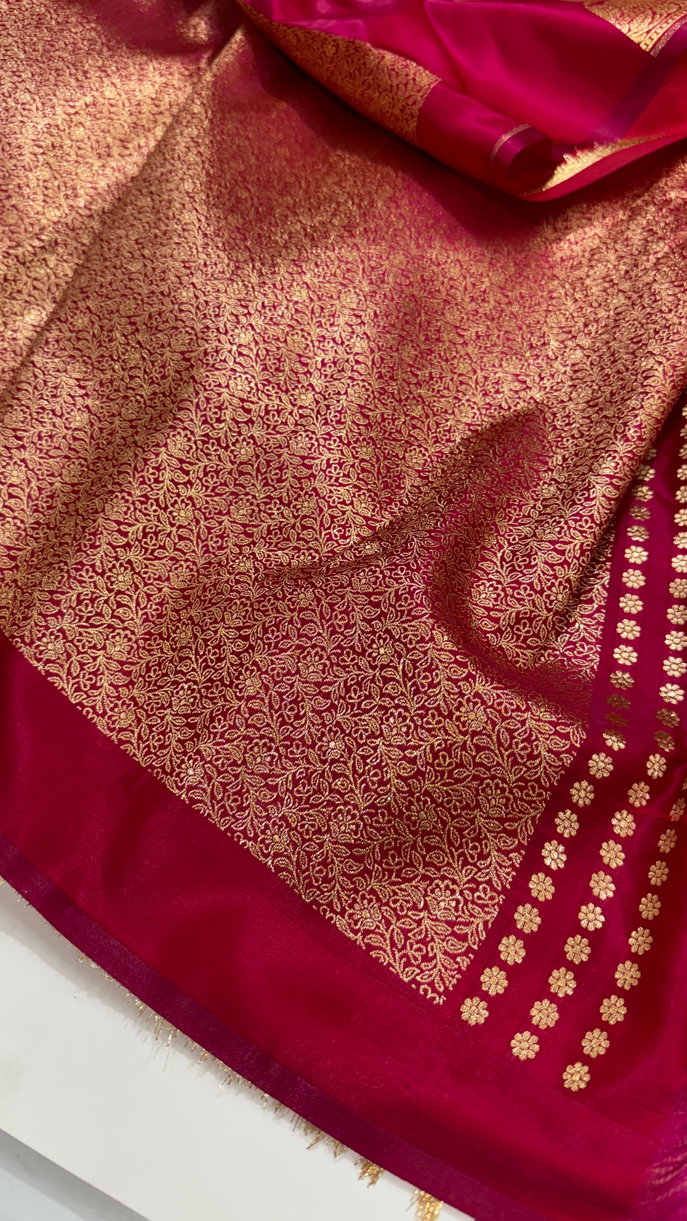 Light Wight Satin Silk Jaal in Rani Shades with brocade Blouse SS16