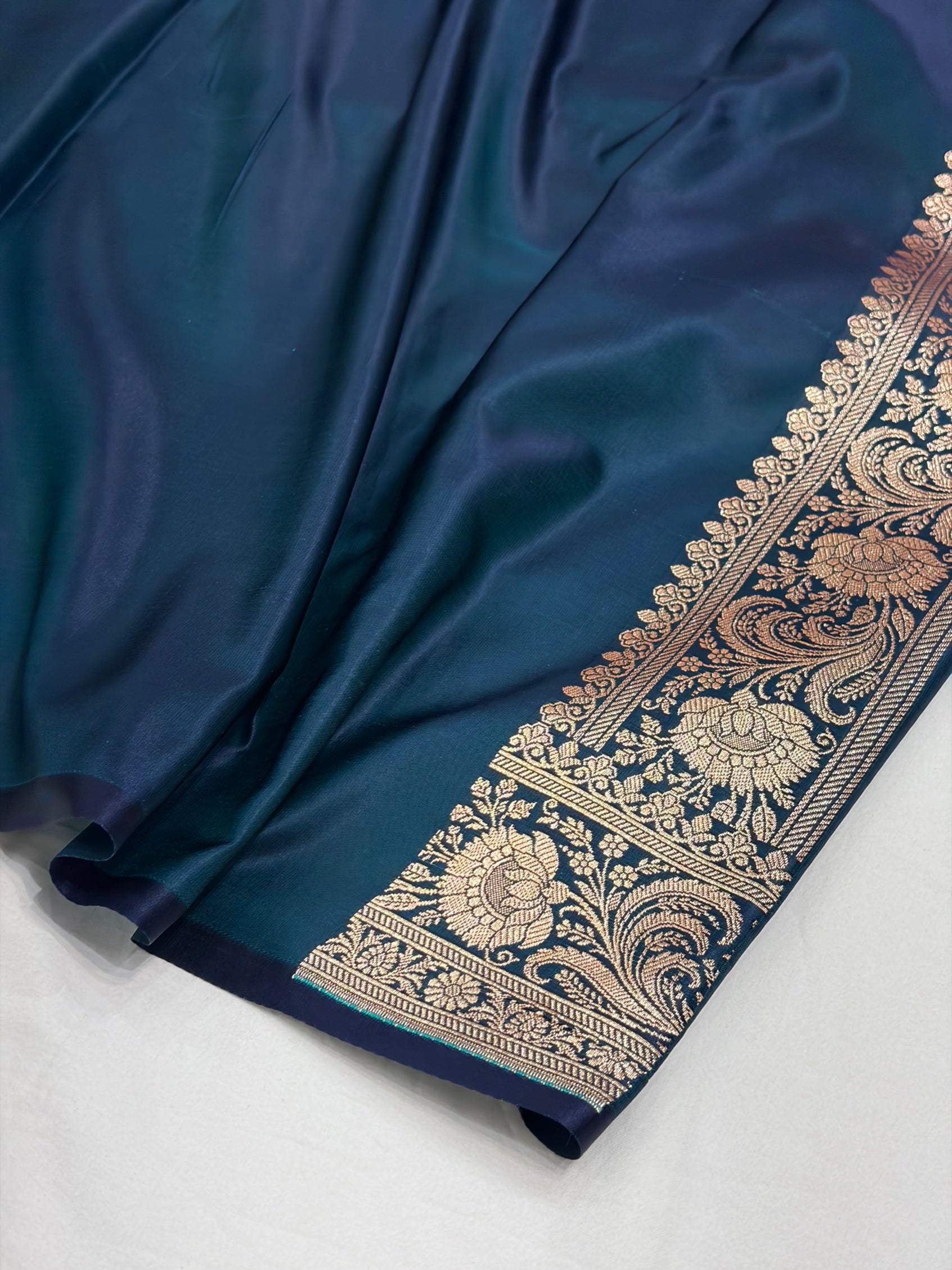German Blue Shade With Tanchoi Brocade Pattern Katan Silk Saree