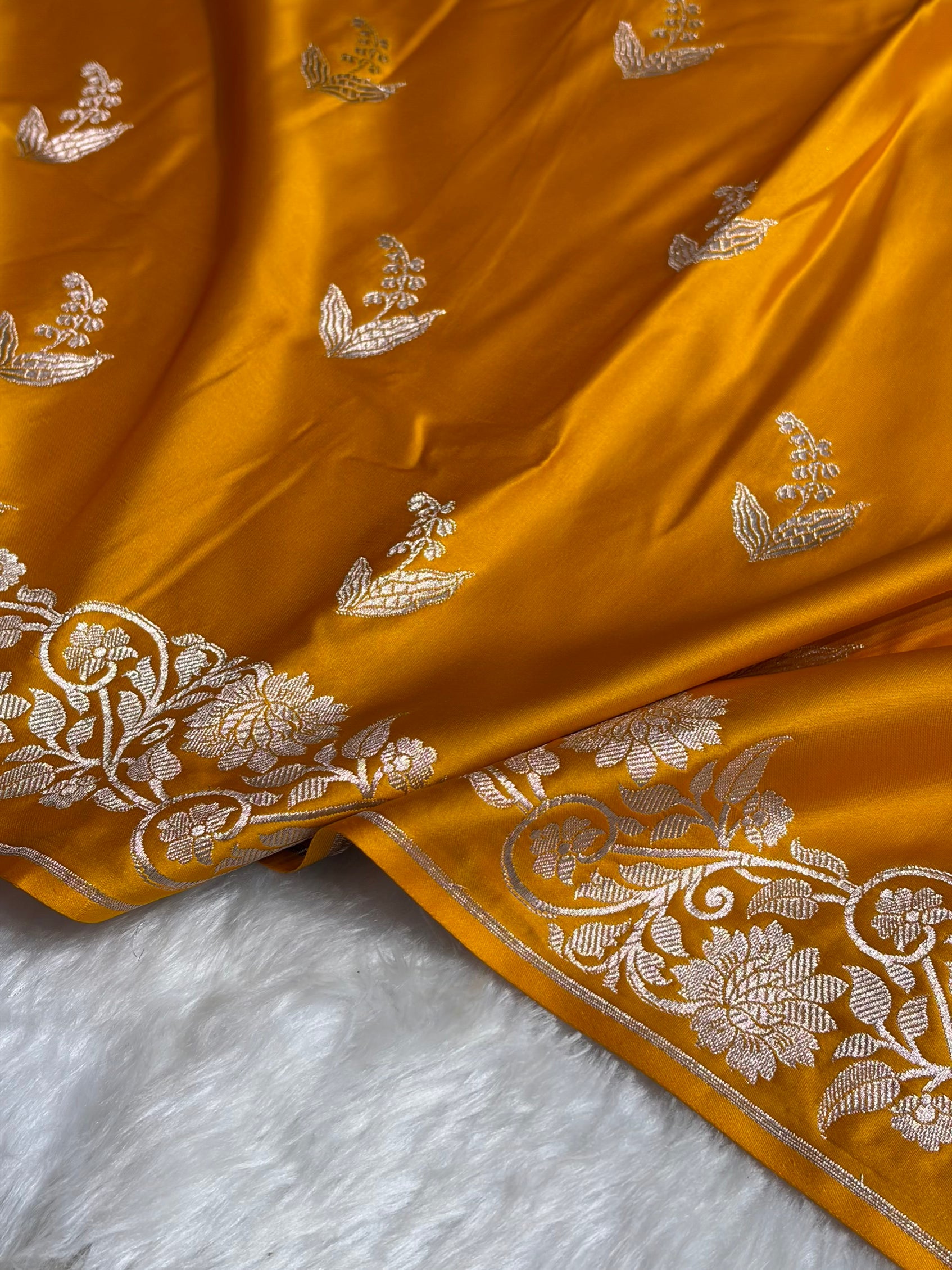 Mustard Boota With Floral Border Mashru Silk Saree MSM-90