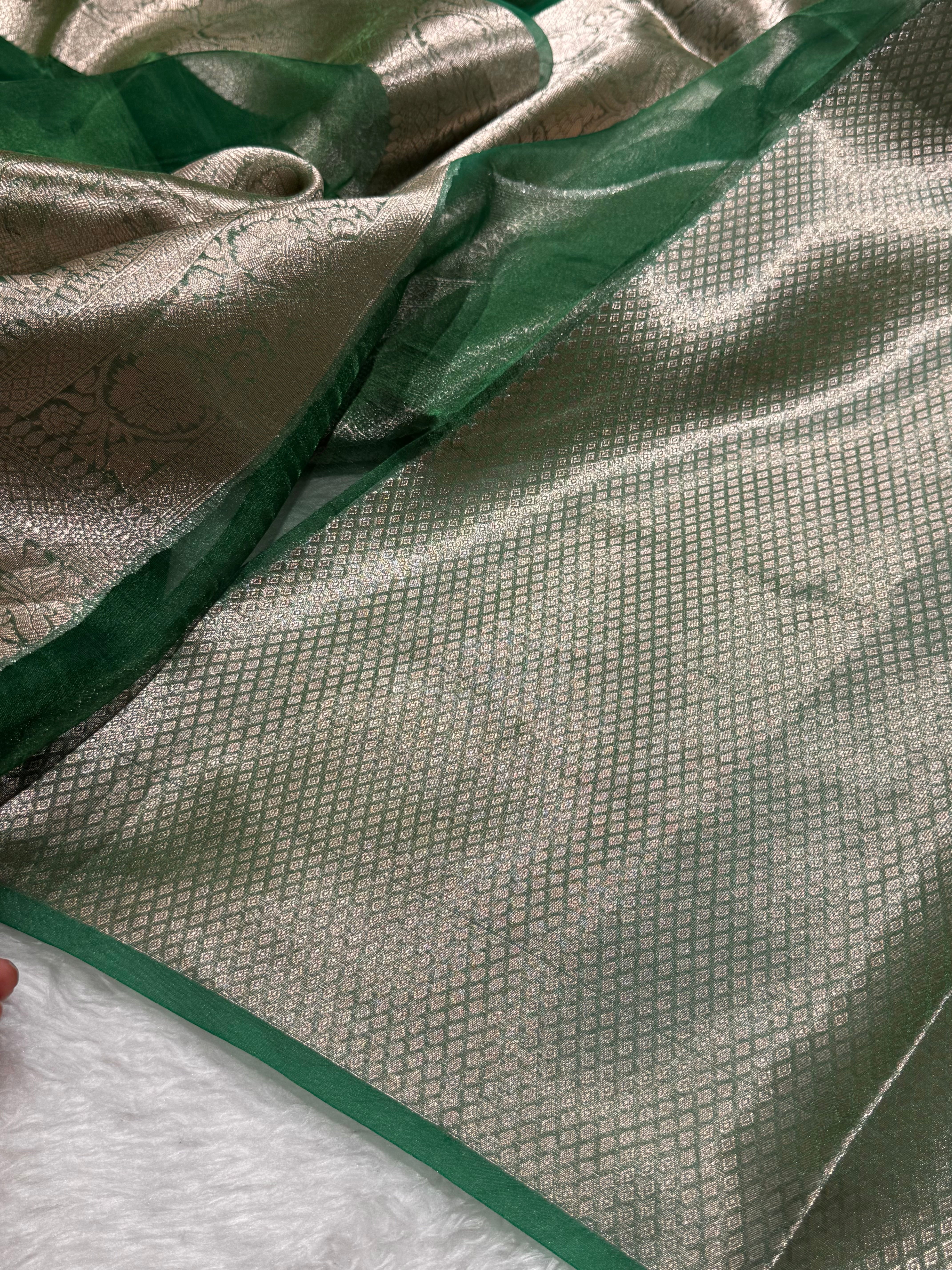 Green Shades Pure Tissue Silk Saree with Brocade Blouse PT-18