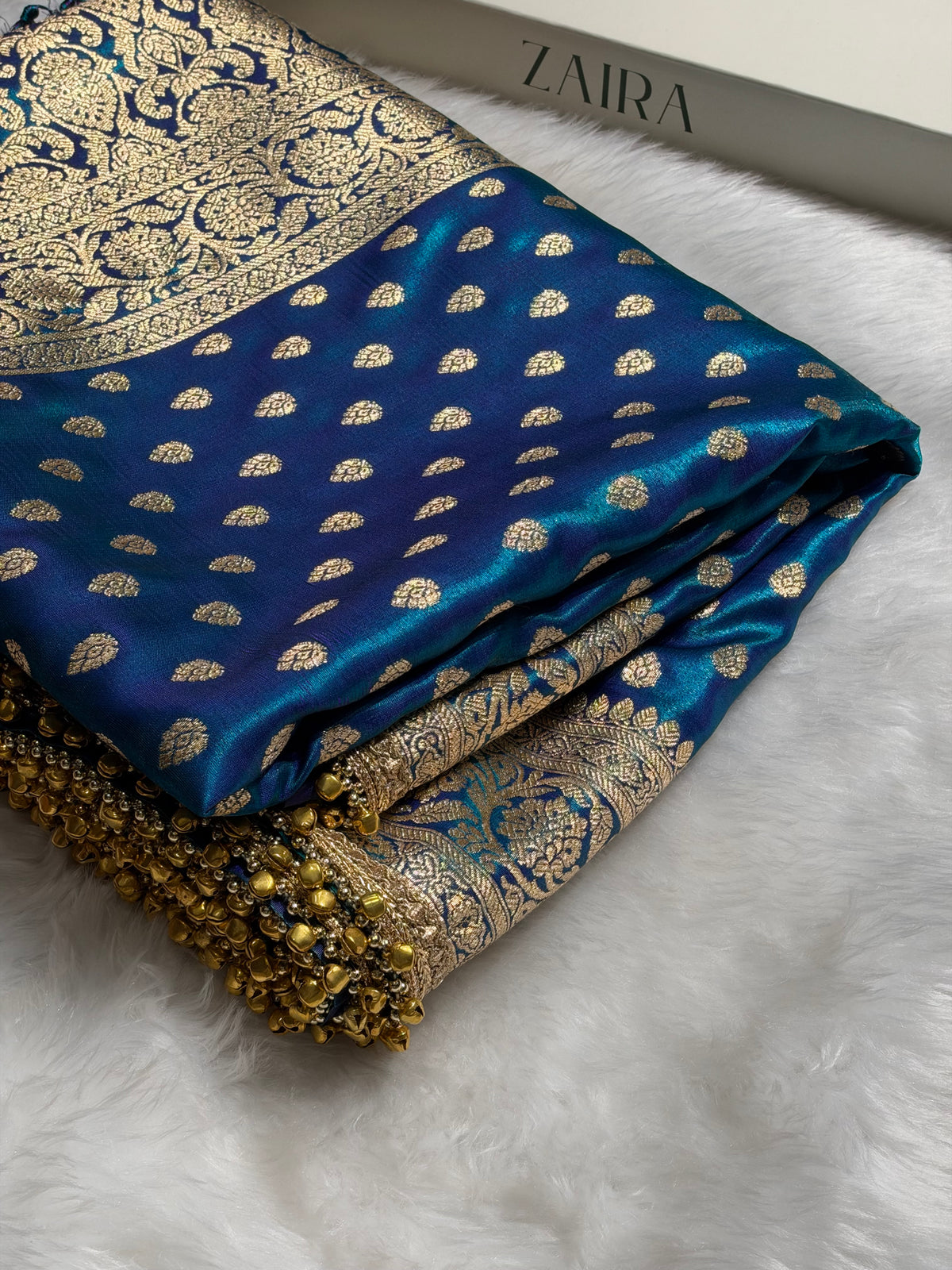 Peacock Teal Shades Satin Silk Banarasi Saree X Ghongroo SS01xG