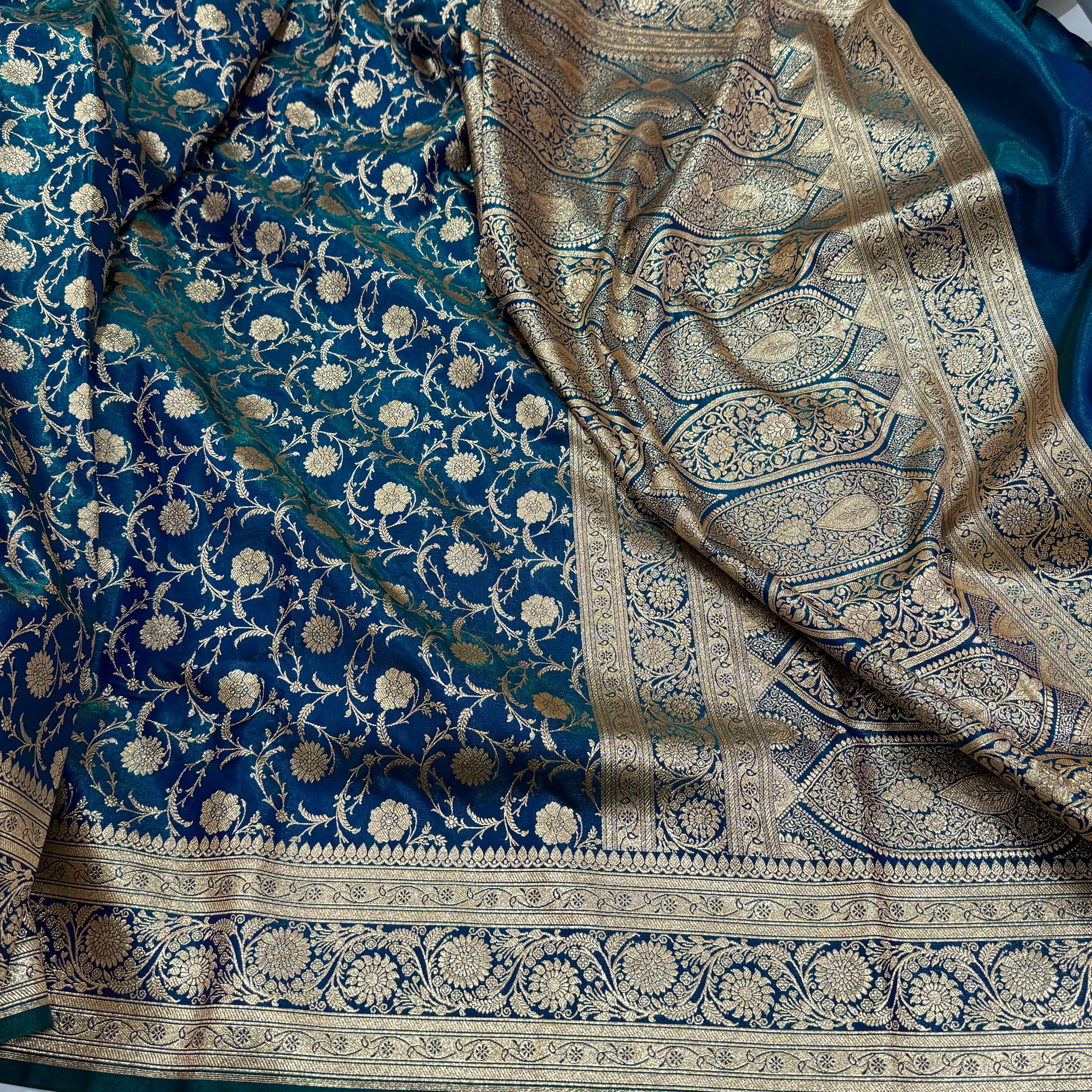 Ultra Light Weight Satin Silk Jaal in PEACOCK Shades SS13