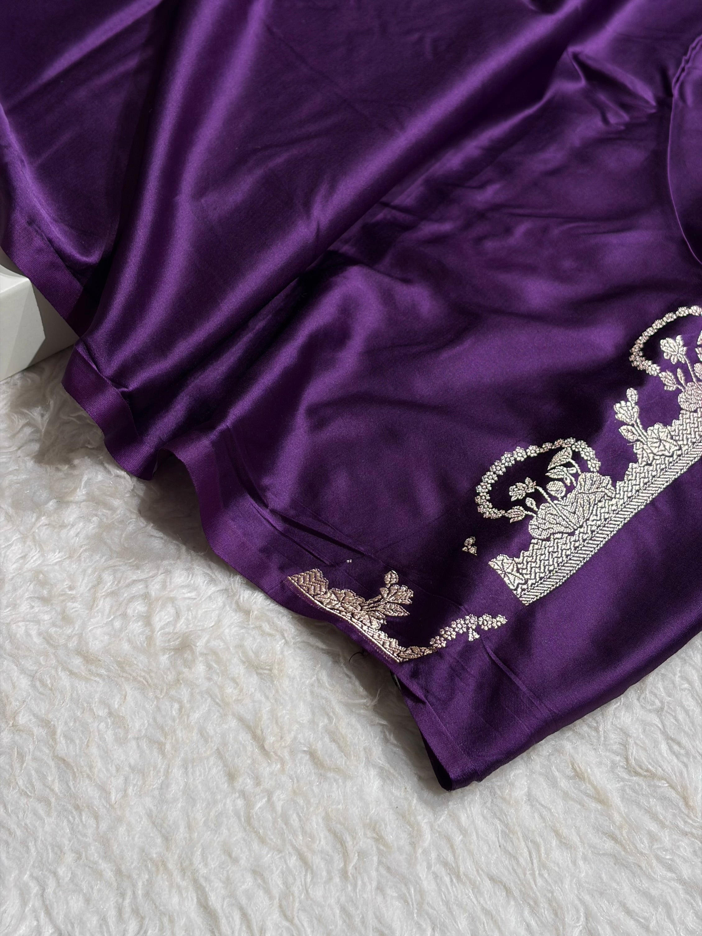 Banarasi Purple Shades With Floral Mashru Silk Saree MS91