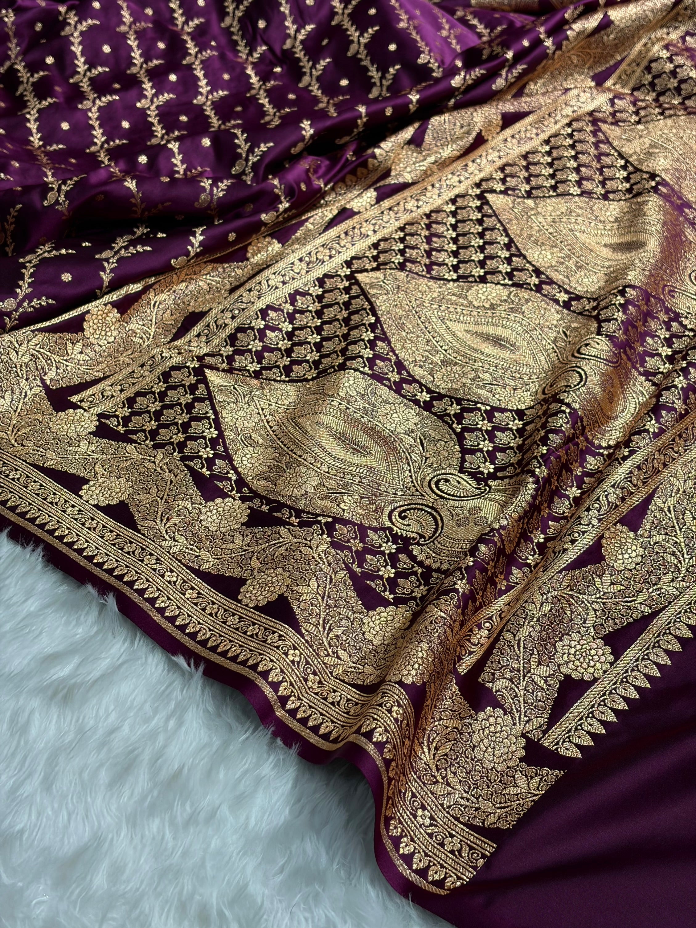 Banarasi Satin Katan Saree With Boota in Wine Shades SK105