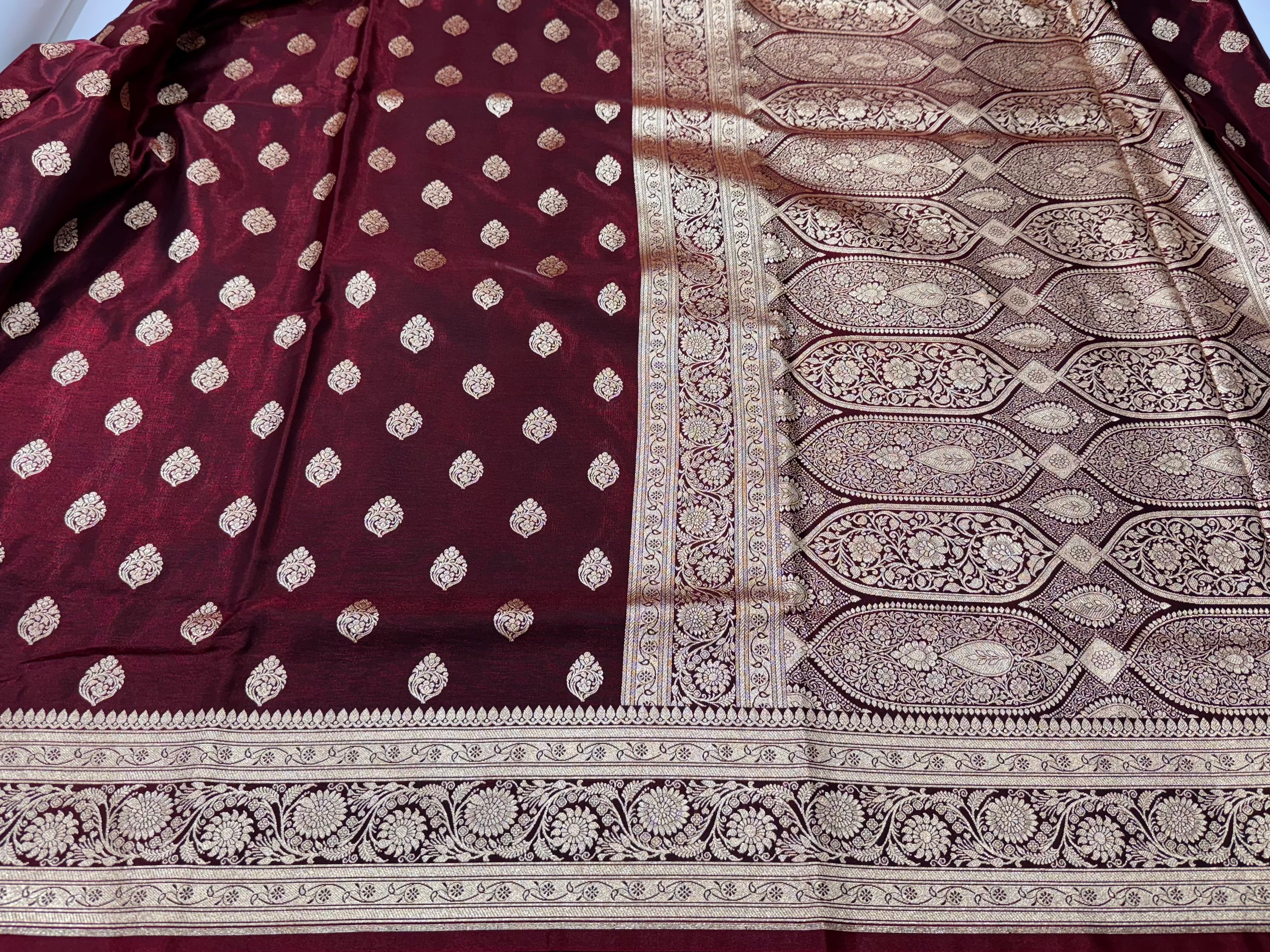 Ultra Light Weight Satin Silk Boota in Mahroon Shades SS03