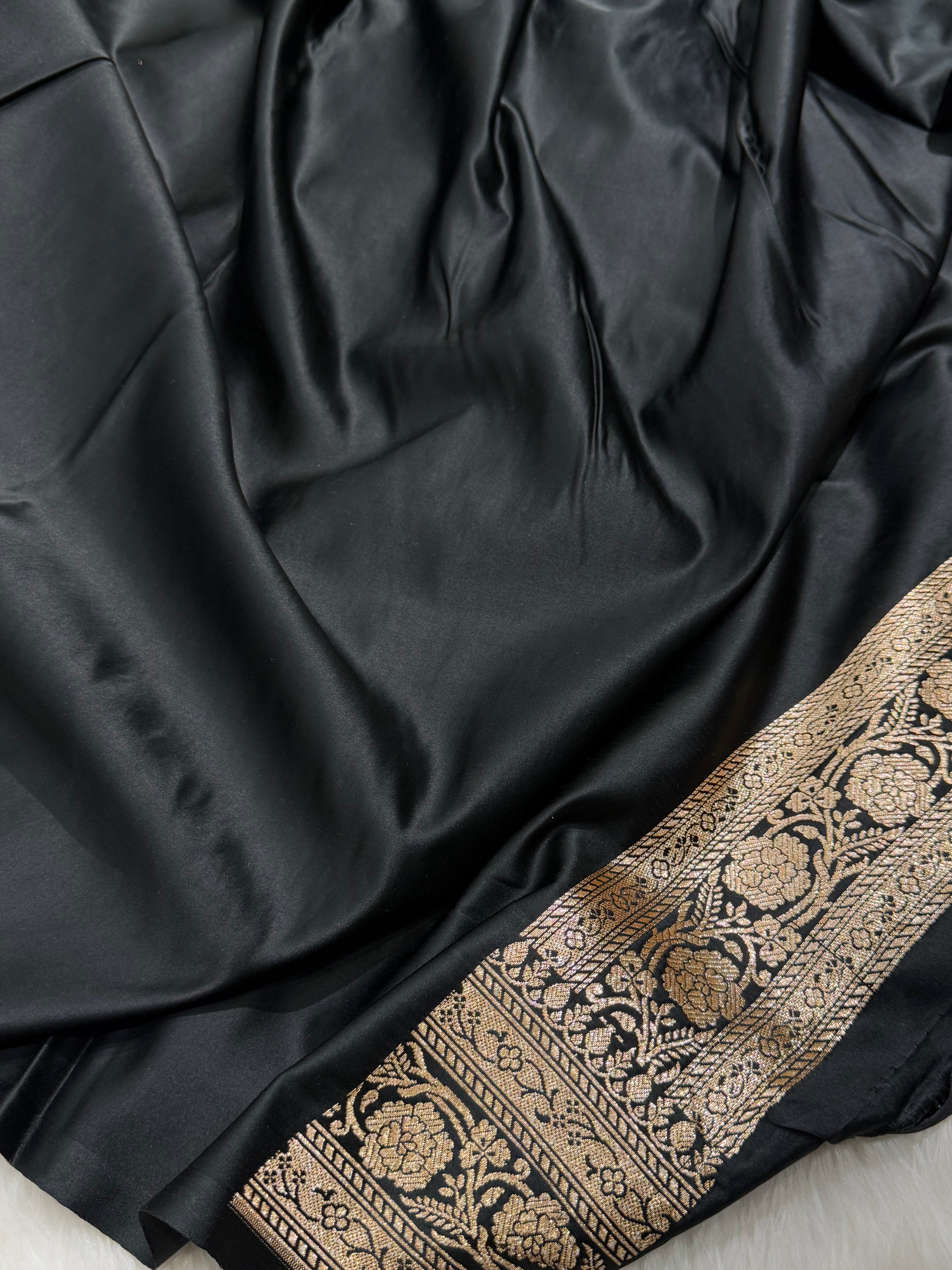 Banarasi Black Katan Silk Saree In Black Shades SK01