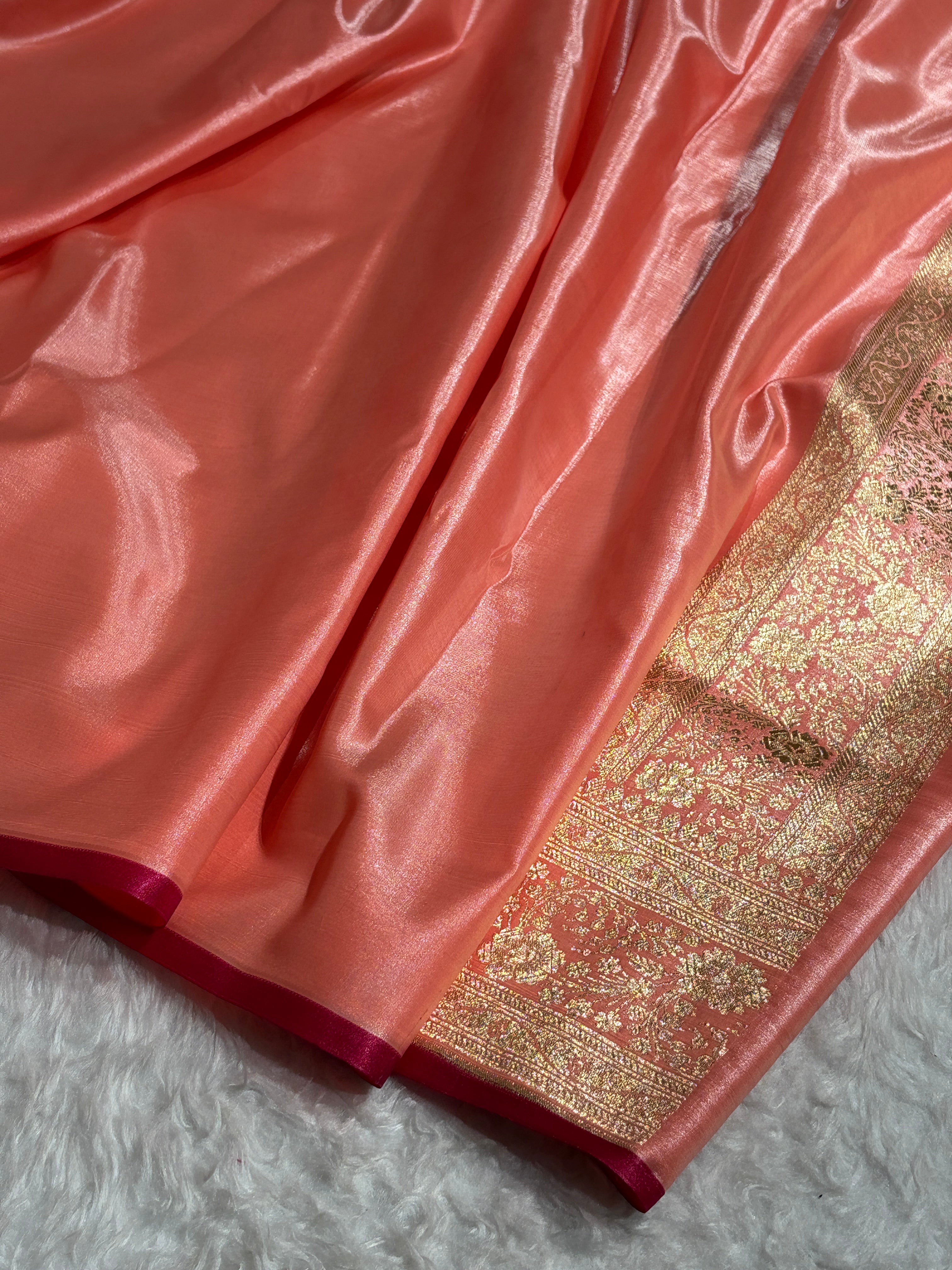 Ultra Light Weight Satin Silk Boota in Peach Shades SS05