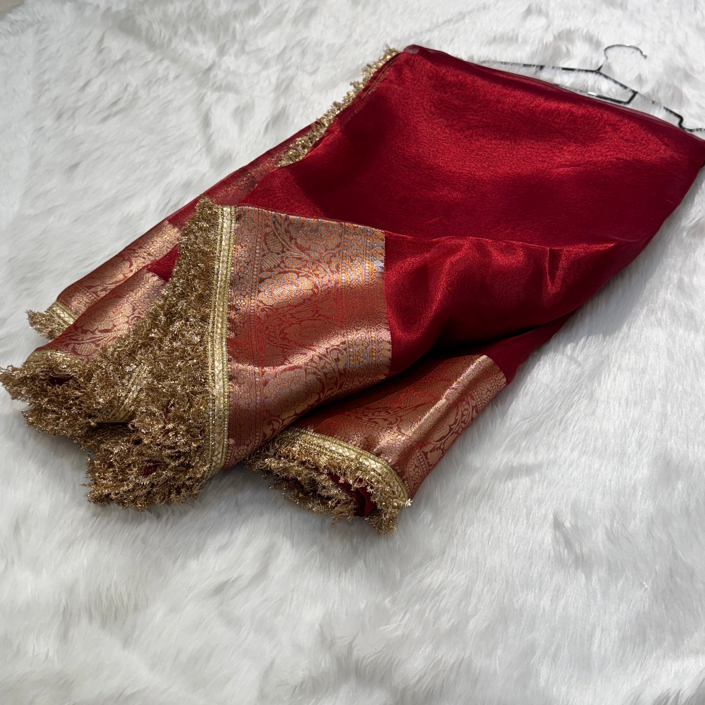 Bridal Red Pure Tissue Silk Saree with Gotta Patti PTGP-02