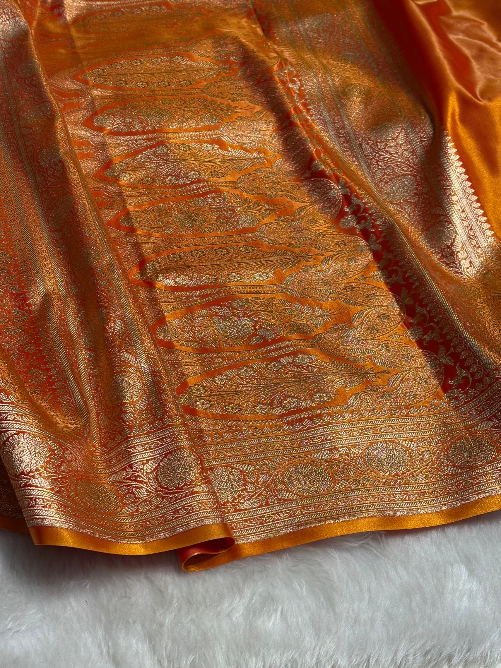 Fire Gold Shades Brocket Satin Silk Saree Banarasi Saree Shades SS30