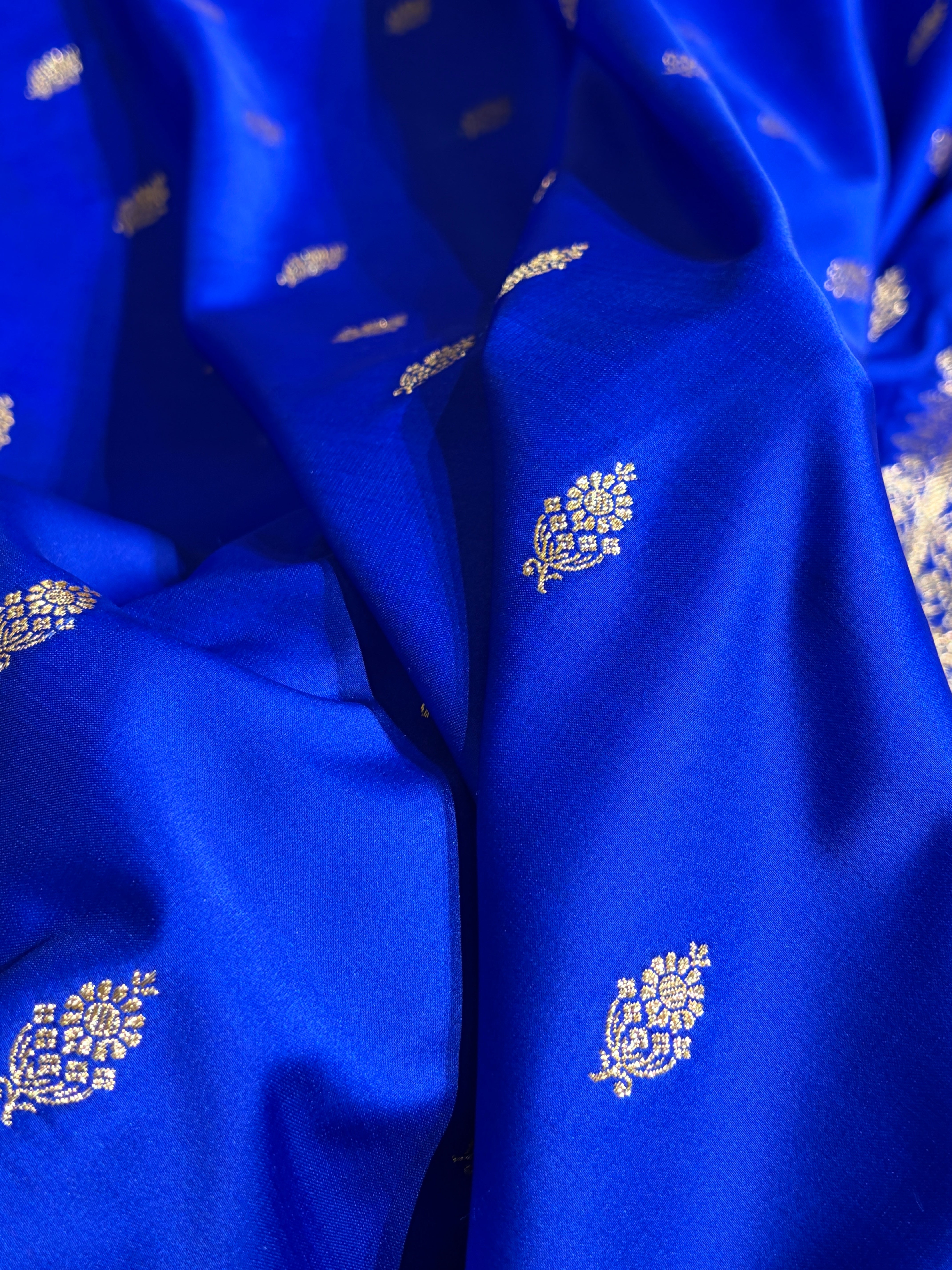 Banarasi Satin Katan Saree in Royal Blue Shades SK82