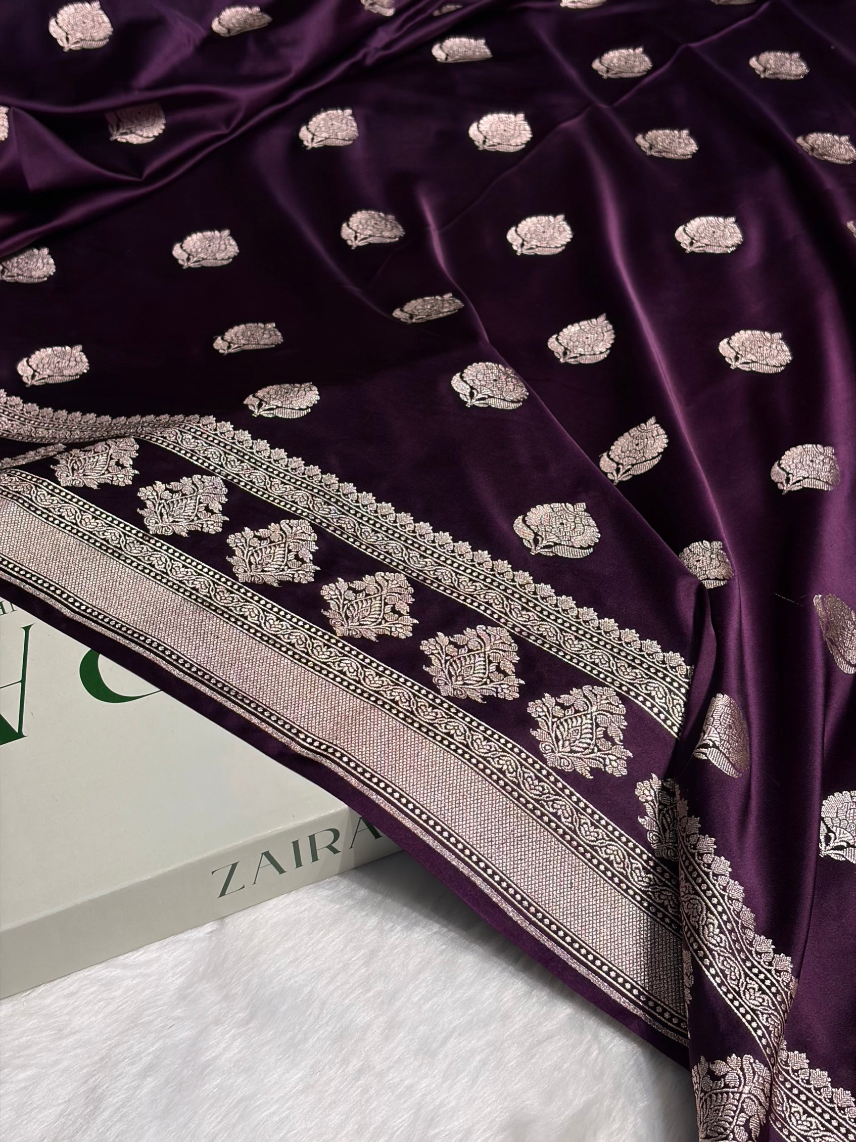 Wine Boota Motif Mashru Silk Saree MS43