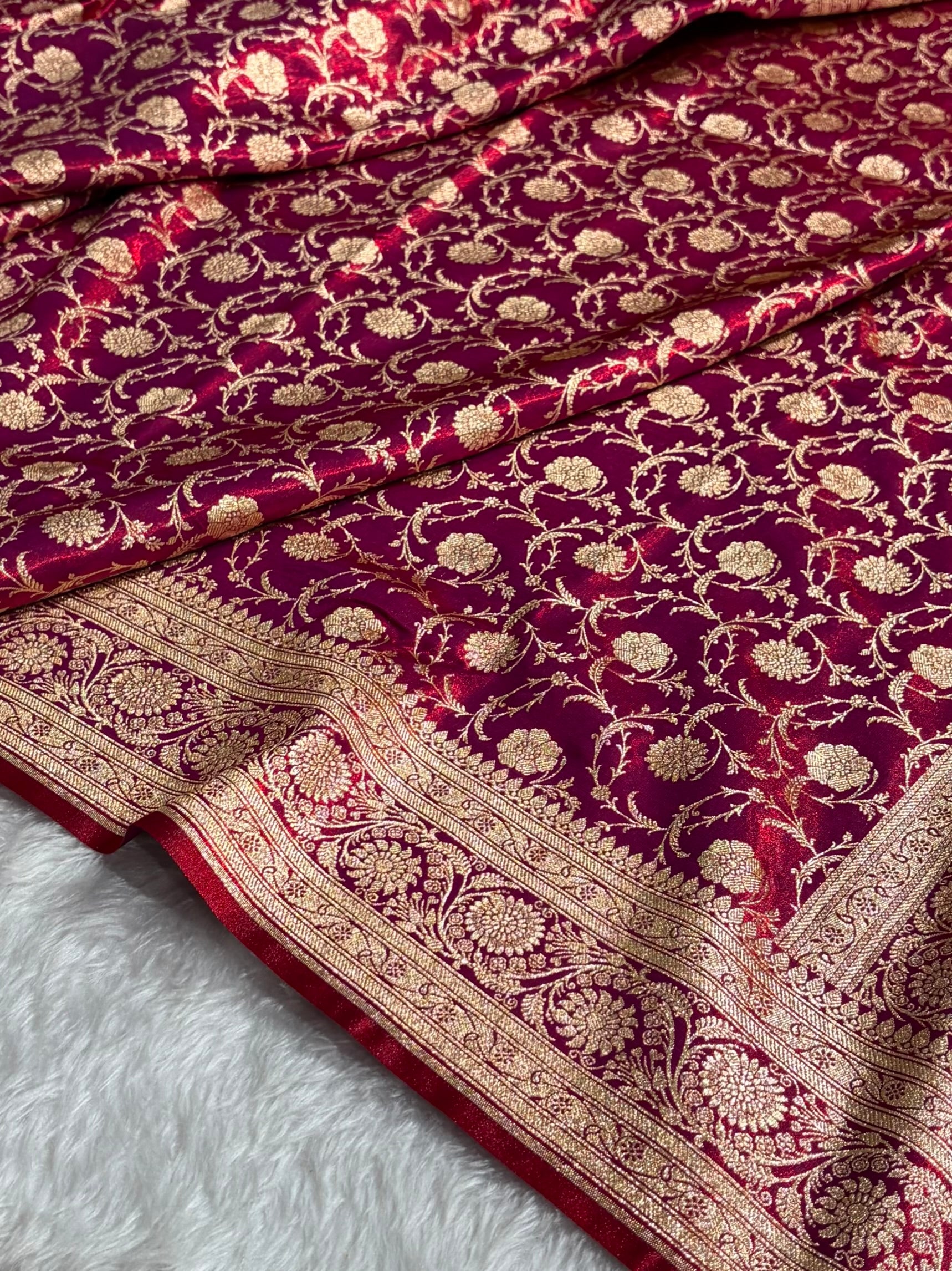 Ultra Light Weight Satin Silk Jaal in Cross Red Shades SS13